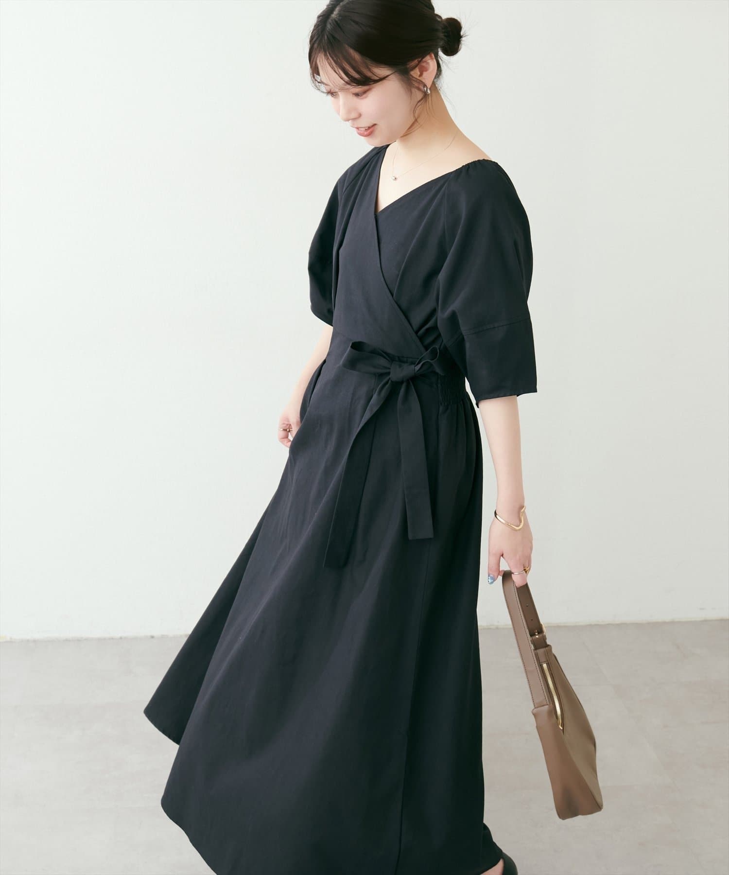 NICE CLAUP / OLIVE des OLIVE OUTLET(ナイスクラップ  / オリーブ デ オリーブ アウトレット) 【natural couture】カシュクールランタンワンピース