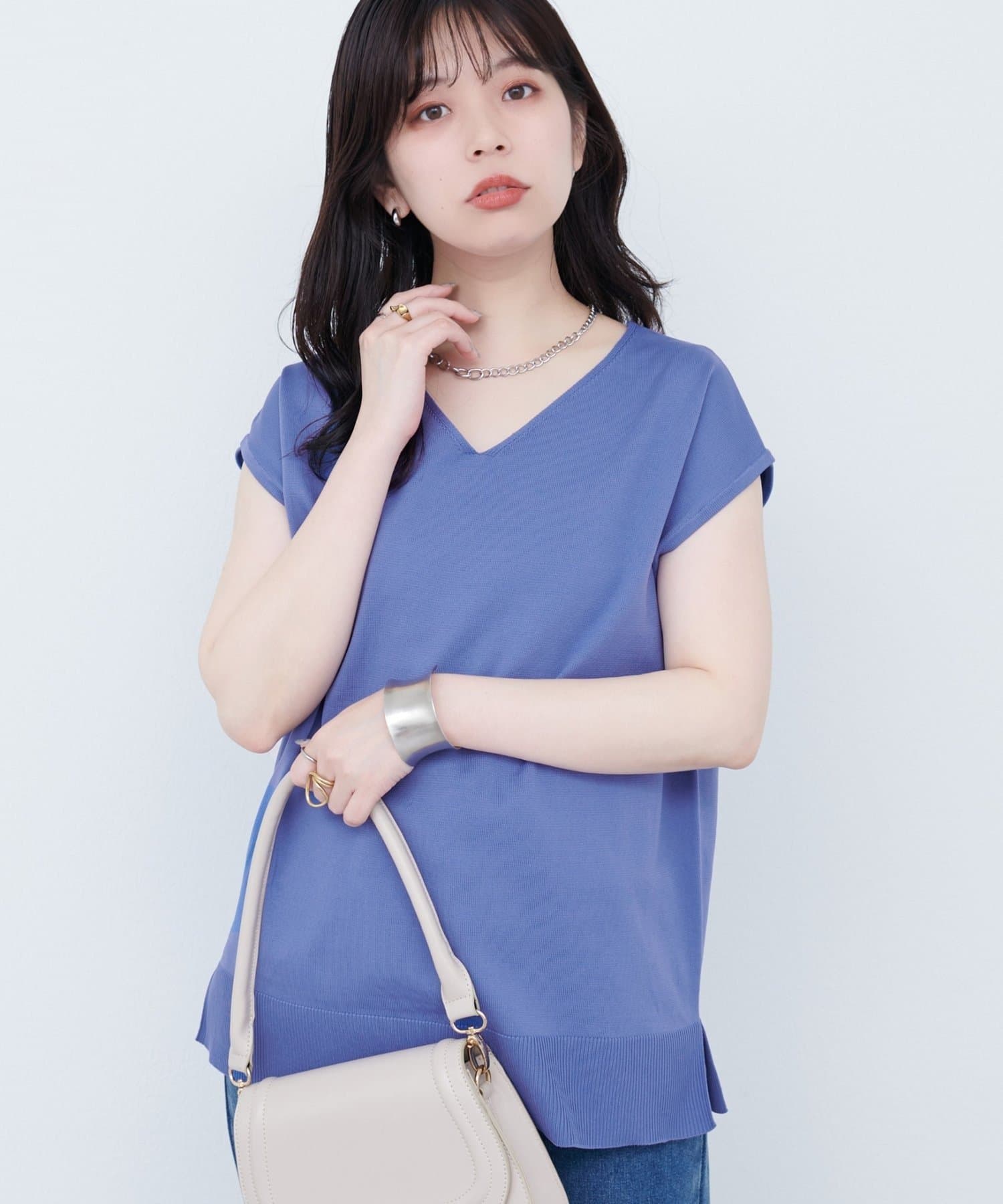NICE CLAUP / OLIVE des OLIVE OUTLET(ナイスクラップ  / オリーブ デ オリーブ アウトレット) 【natural couture】セットアップ対応Ｖネックシンプルニット