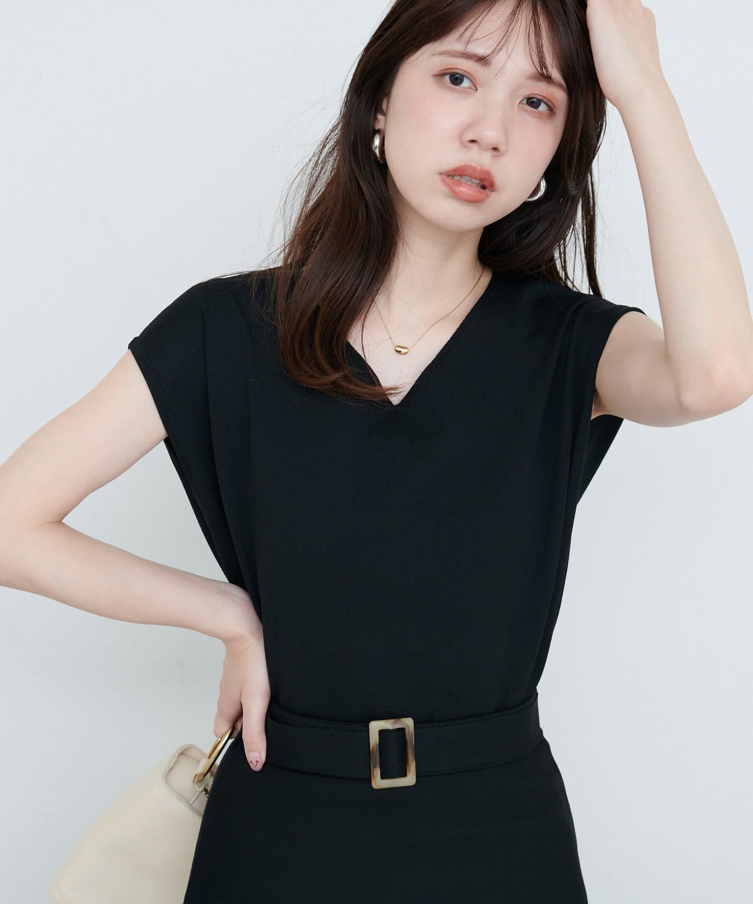 NICE CLAUP / OLIVE des OLIVE OUTLET(ナイスクラップ  / オリーブ デ オリーブ アウトレット) 【natural couture】セットアップ対応Ｖネックシンプルニット
