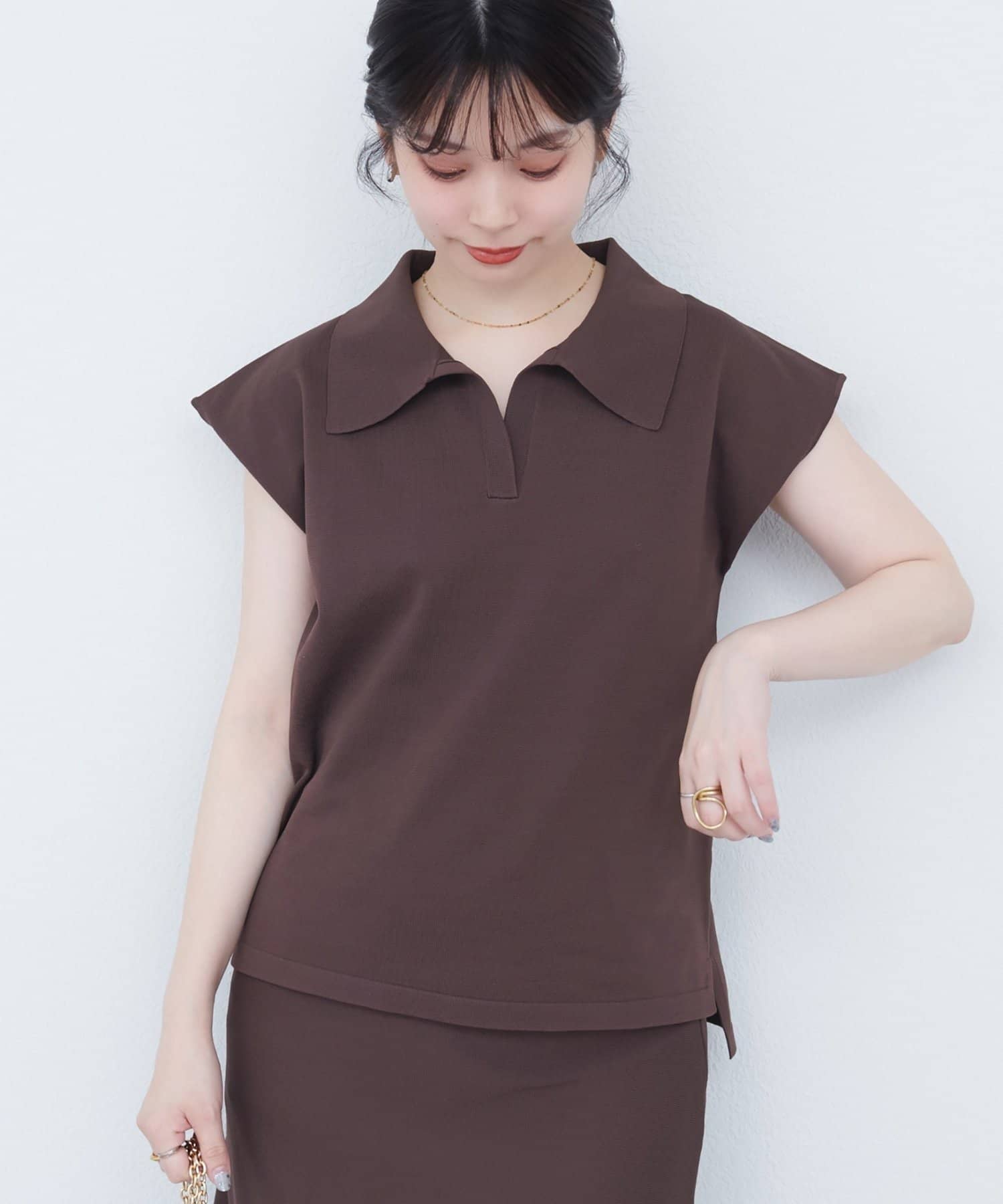 NICE CLAUP / OLIVE des OLIVE OUTLET(ナイスクラップ  / オリーブ デ オリーブ アウトレット) 【natural couture】セットアップ対応ニットポロトップス