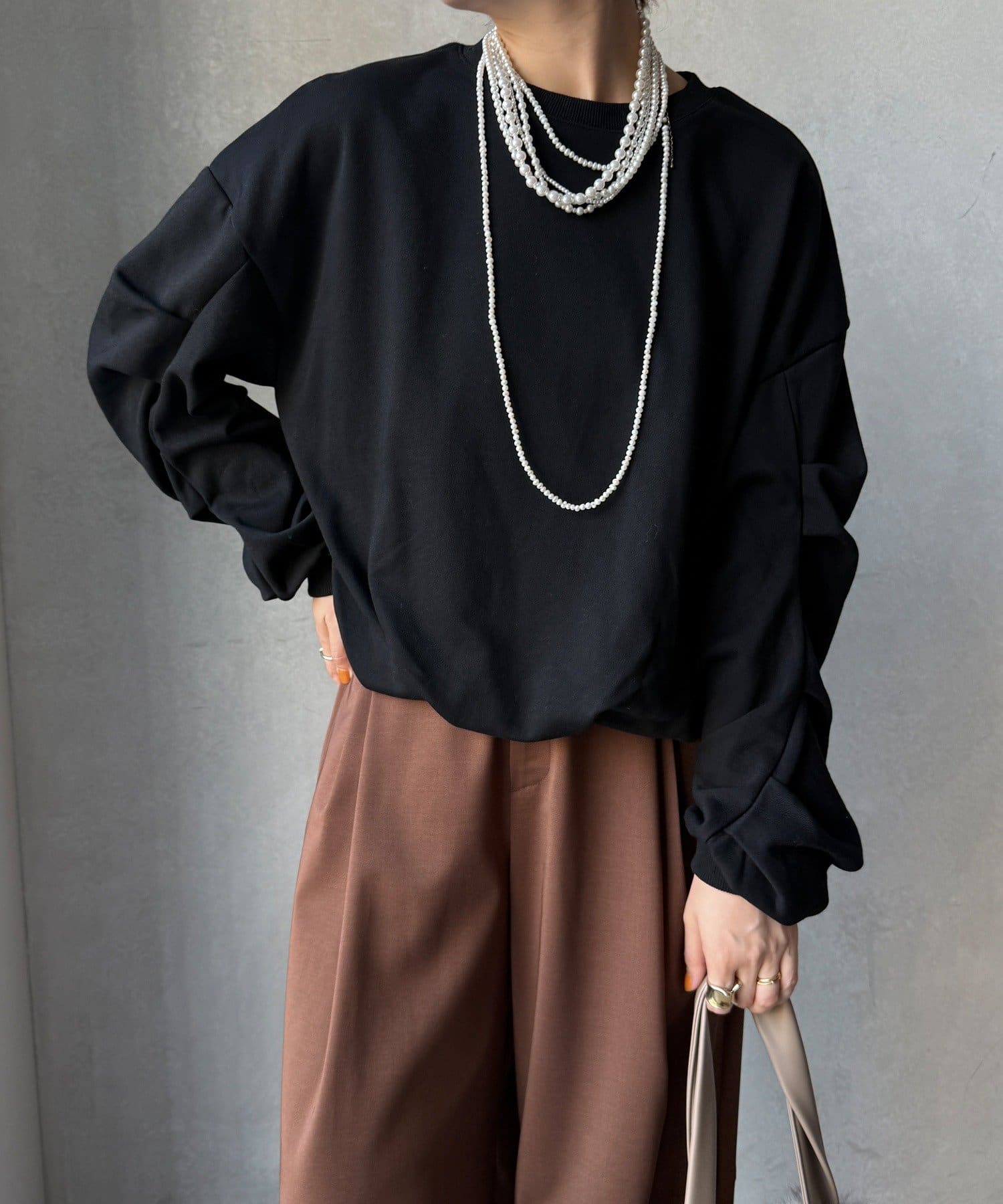 DOUDOU(ドゥドゥ) 【WEB限定】裏毛袖タックプルオーバー