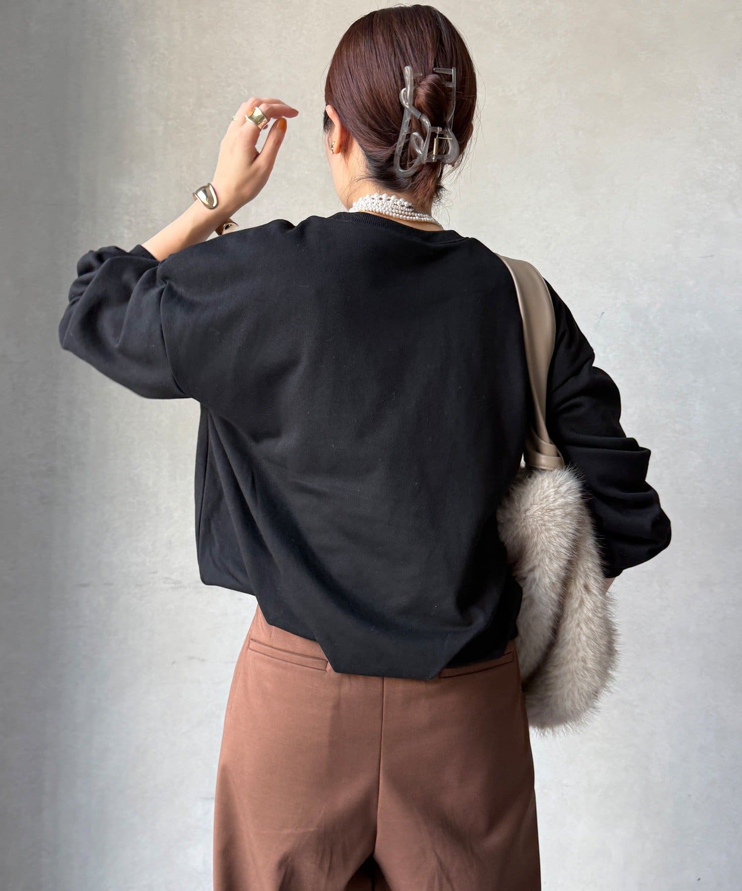 DOUDOU(ドゥドゥ) 【WEB限定】裏毛袖タックプルオーバー