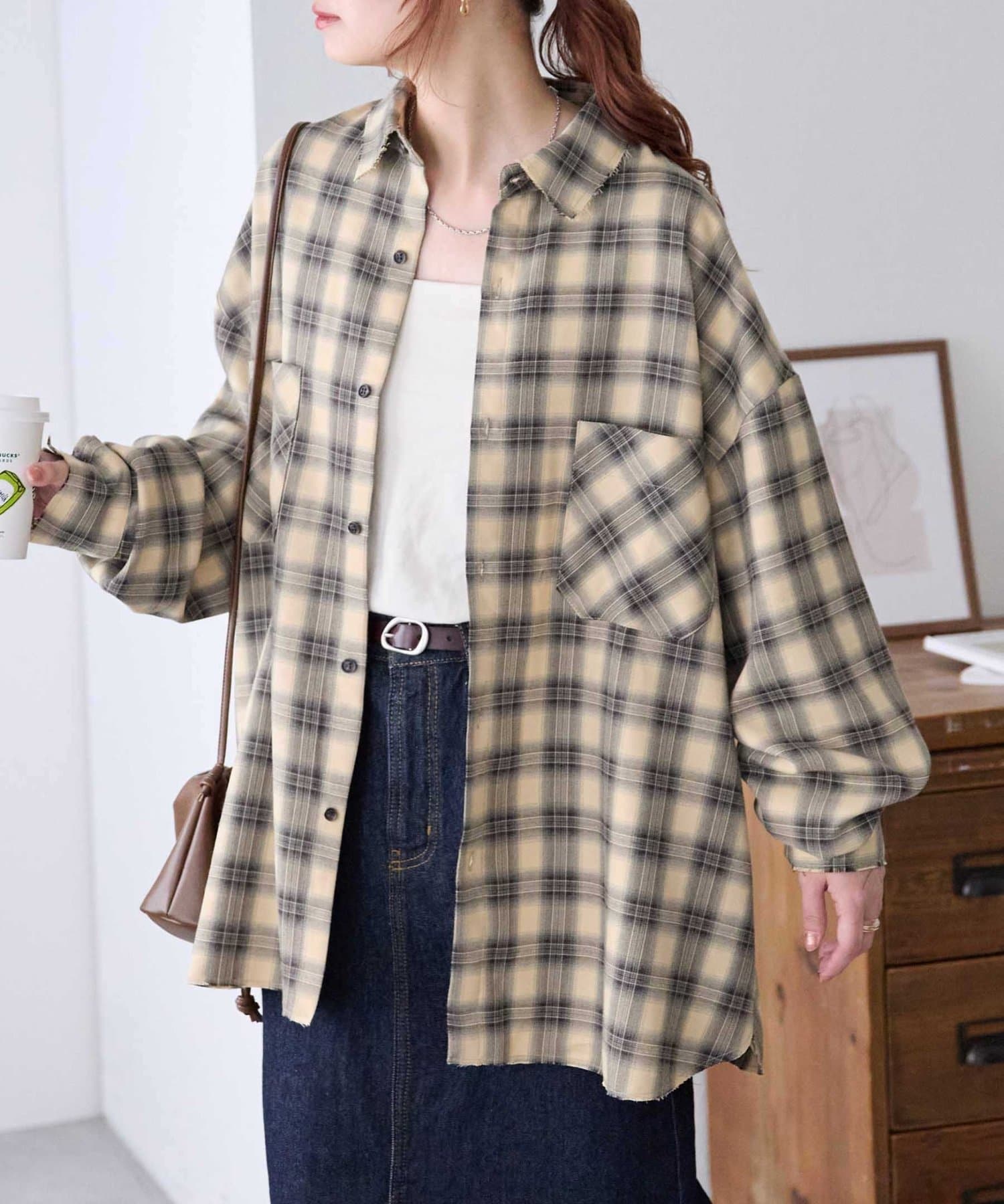 LASUD カットオフチェックオーバーシャツ ラシュッド LASUD カットオフチェックオーバーシャツ （ブラック