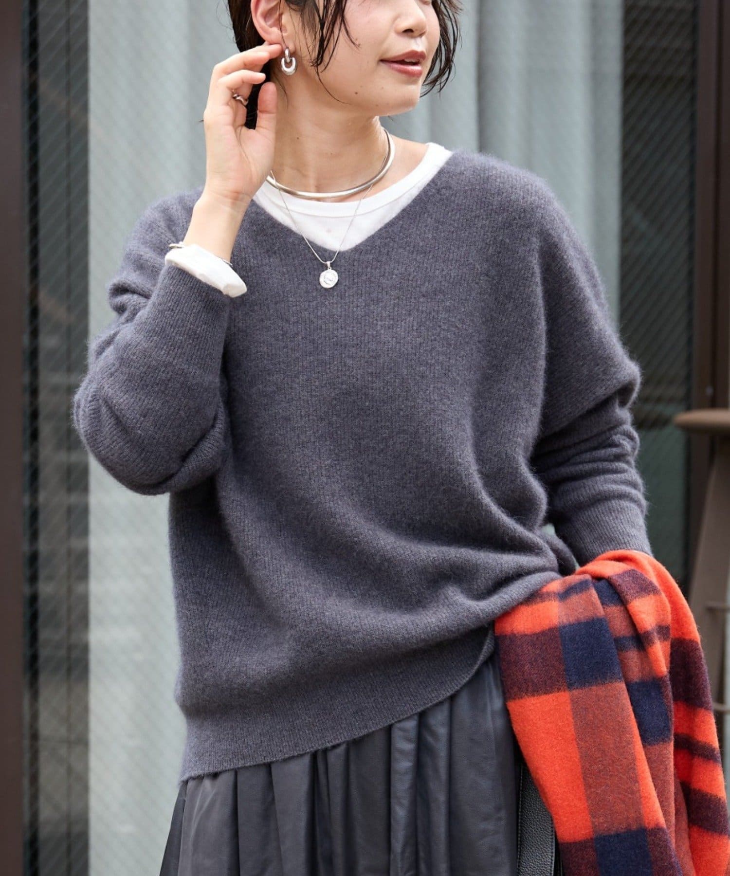 RIVE DROITE(リヴドロワ) 【抜け感シルエット】ヘアリーウール片畦Vネックニット
