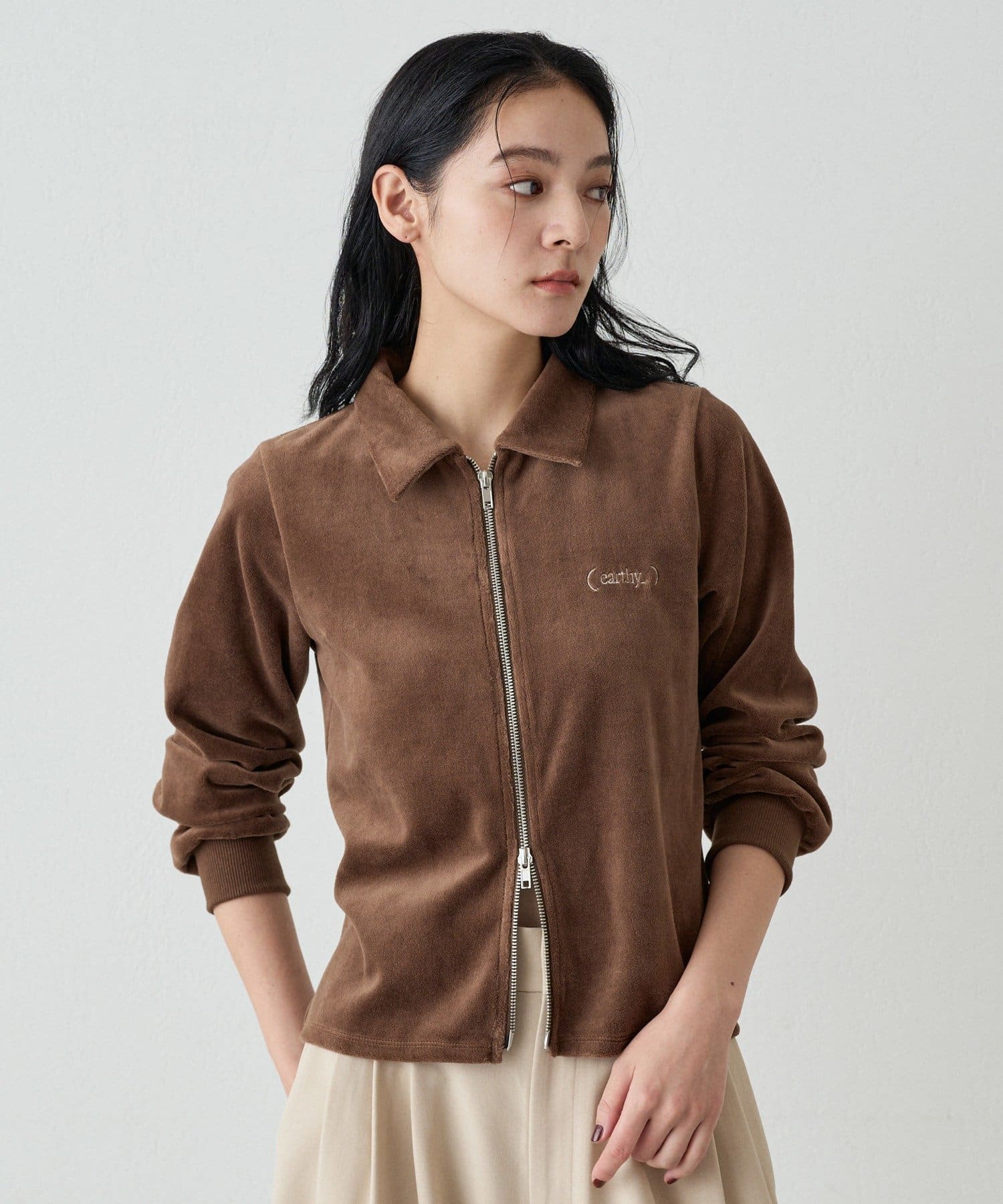 earthy_(アーシー) コットンベロアW zipカーディガン