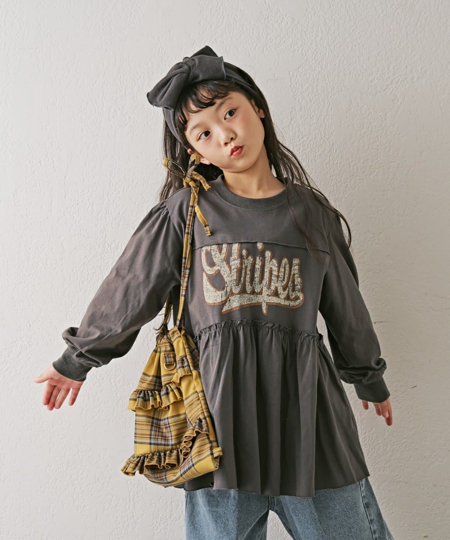 CIAOPANIC TYPY(チャオパニックティピー) 【KIDS】かすれロゴ長袖チュニックミニワンピ