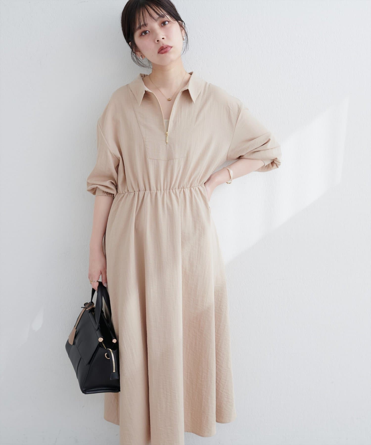natural couture(ナチュラルクチュール) 【WEB限定】フロントZIP衿付きワンピース