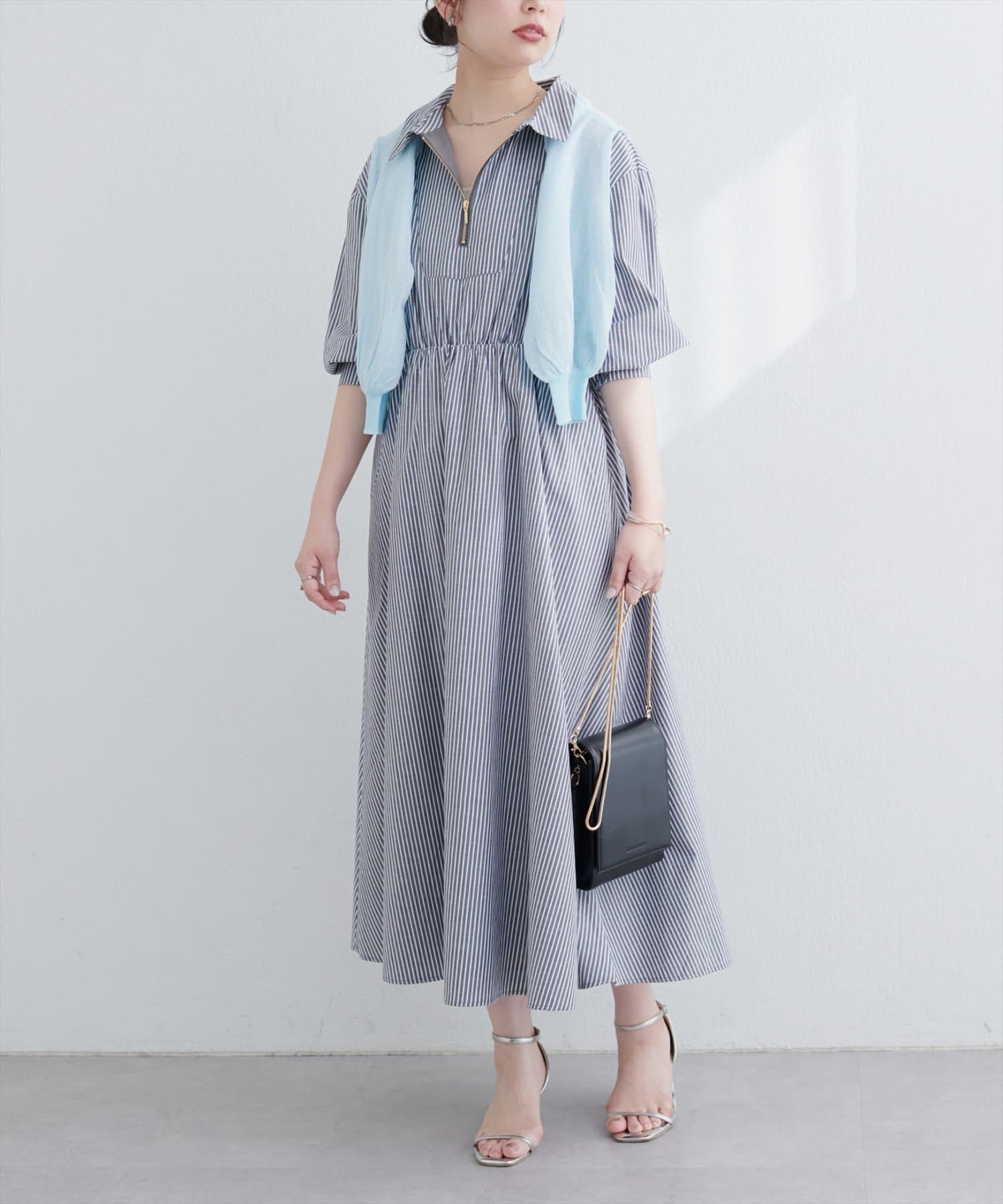 natural couture(ナチュラルクチュール) 【WEB限定】フロントZIP衿付きワンピース