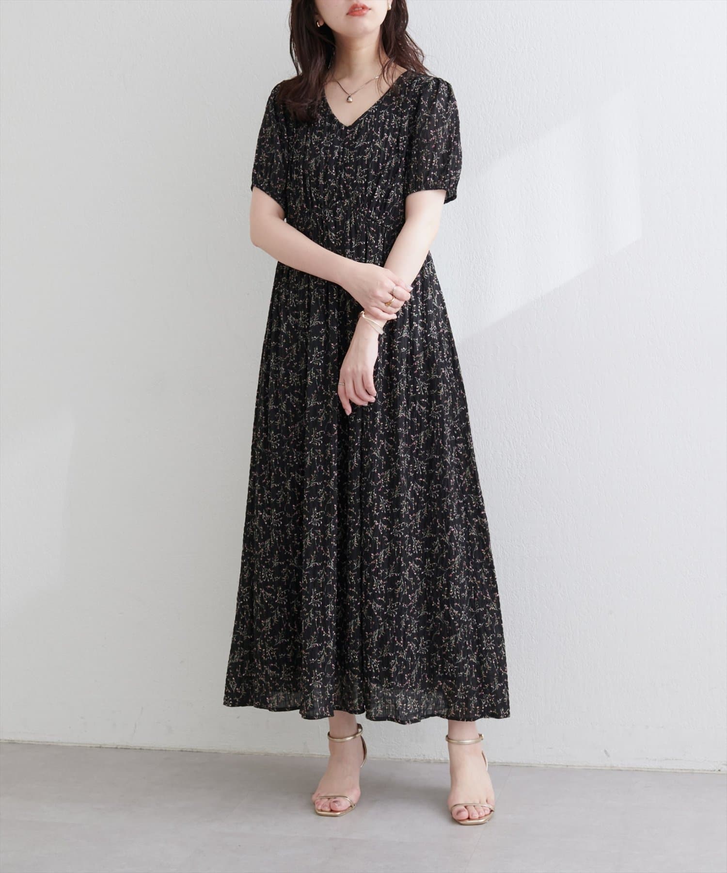 natural couture(ナチュラルクチュール) コード切り替えギャザーワンピース