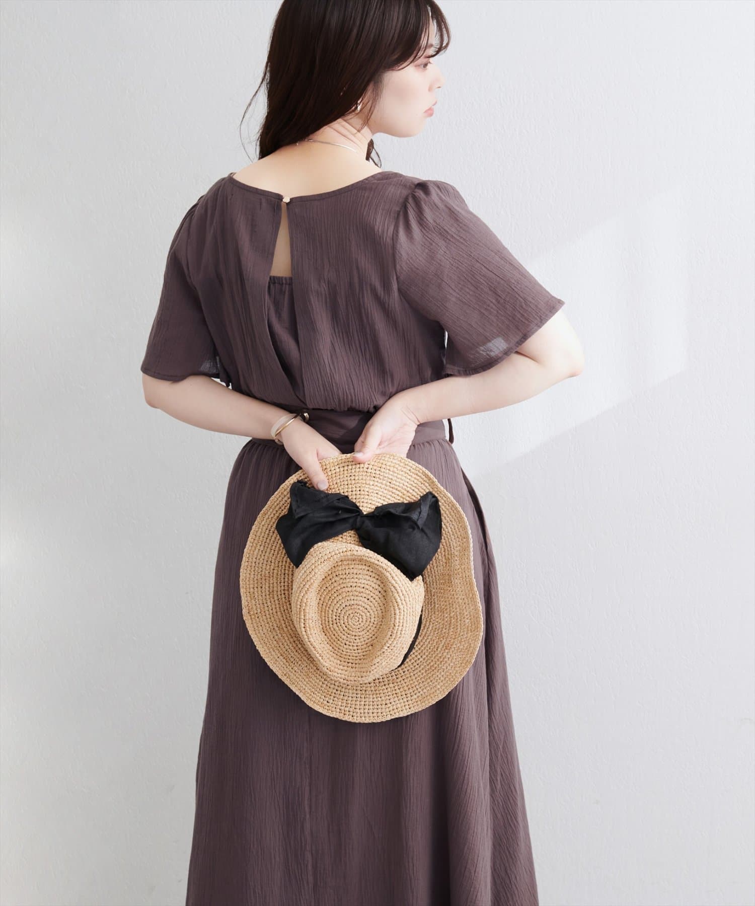 natural couture(ナチュラルクチュール) 【WEB限定】フレア袖太ベルトワンピース