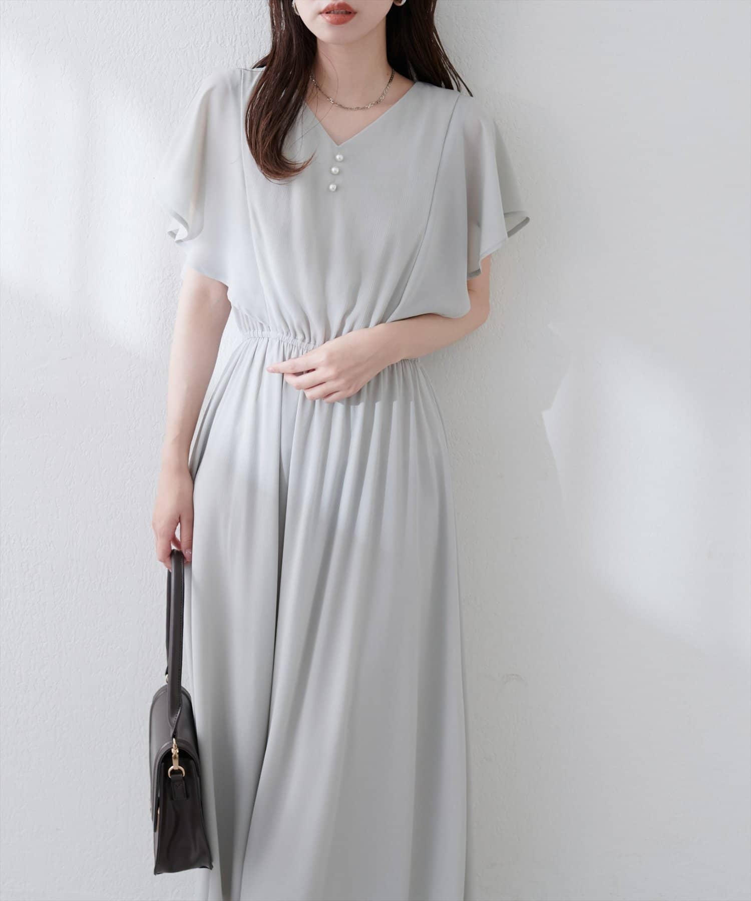 natural couture(ナチュラルクチュール) フレア袖Vネックワンピース