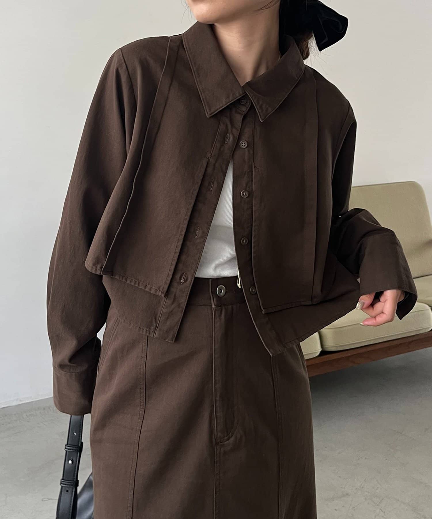 CAPRICIEUX LE'MAGE(カプリシュレマージュ) 【セットアップ対応】コットンクロップシャツ