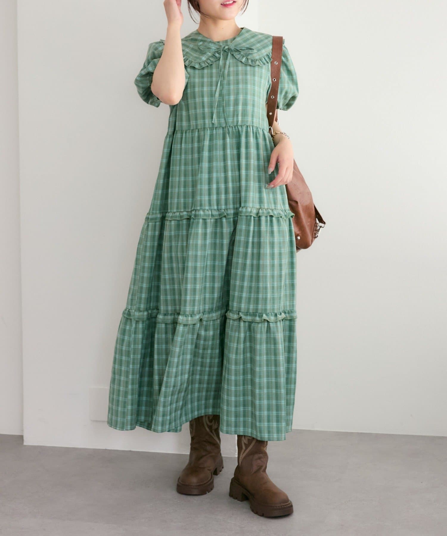 w closet(ダブルクローゼット) 【25AW】【セットアイテム】衿付き柄アソートワンピース
