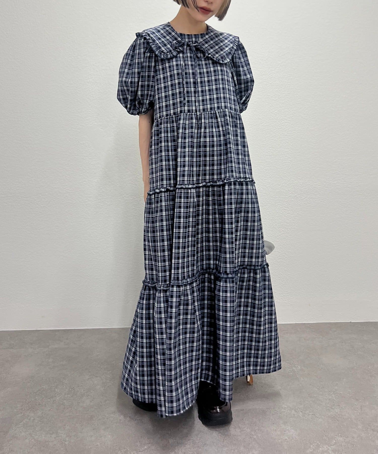 w closet(ダブルクローゼット) 【25AW】【セットアイテム】衿付き柄アソートワンピース