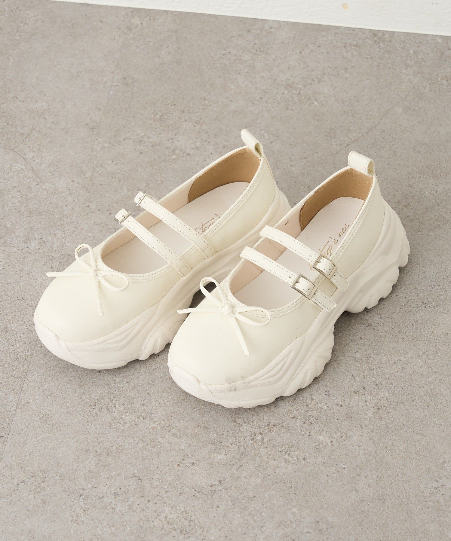 w closet(ダブルクローゼット) 【25AW】リボン厚底バレエシューズ