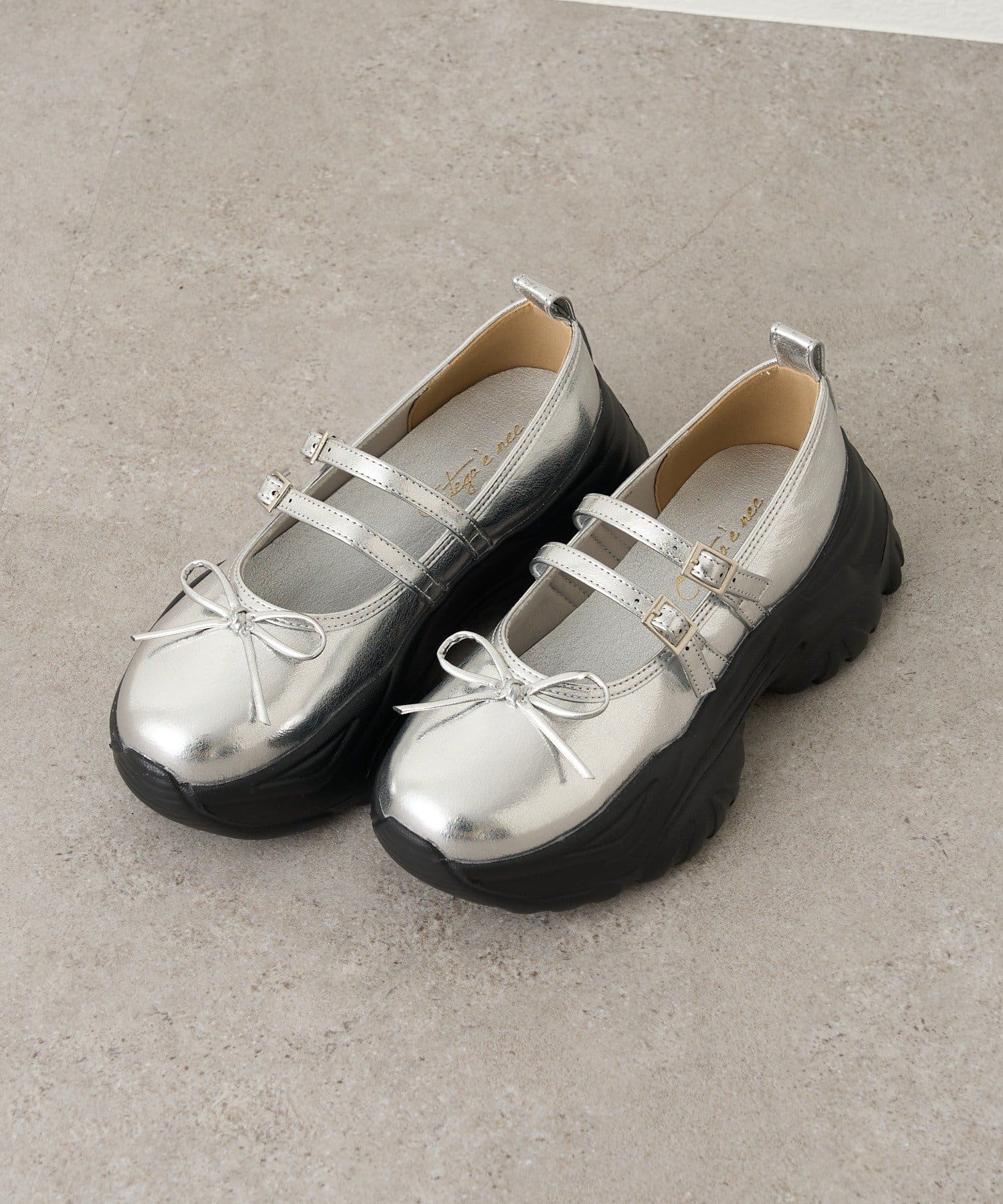w closet(ダブルクローゼット) 【25AW】リボン厚底バレエシューズ