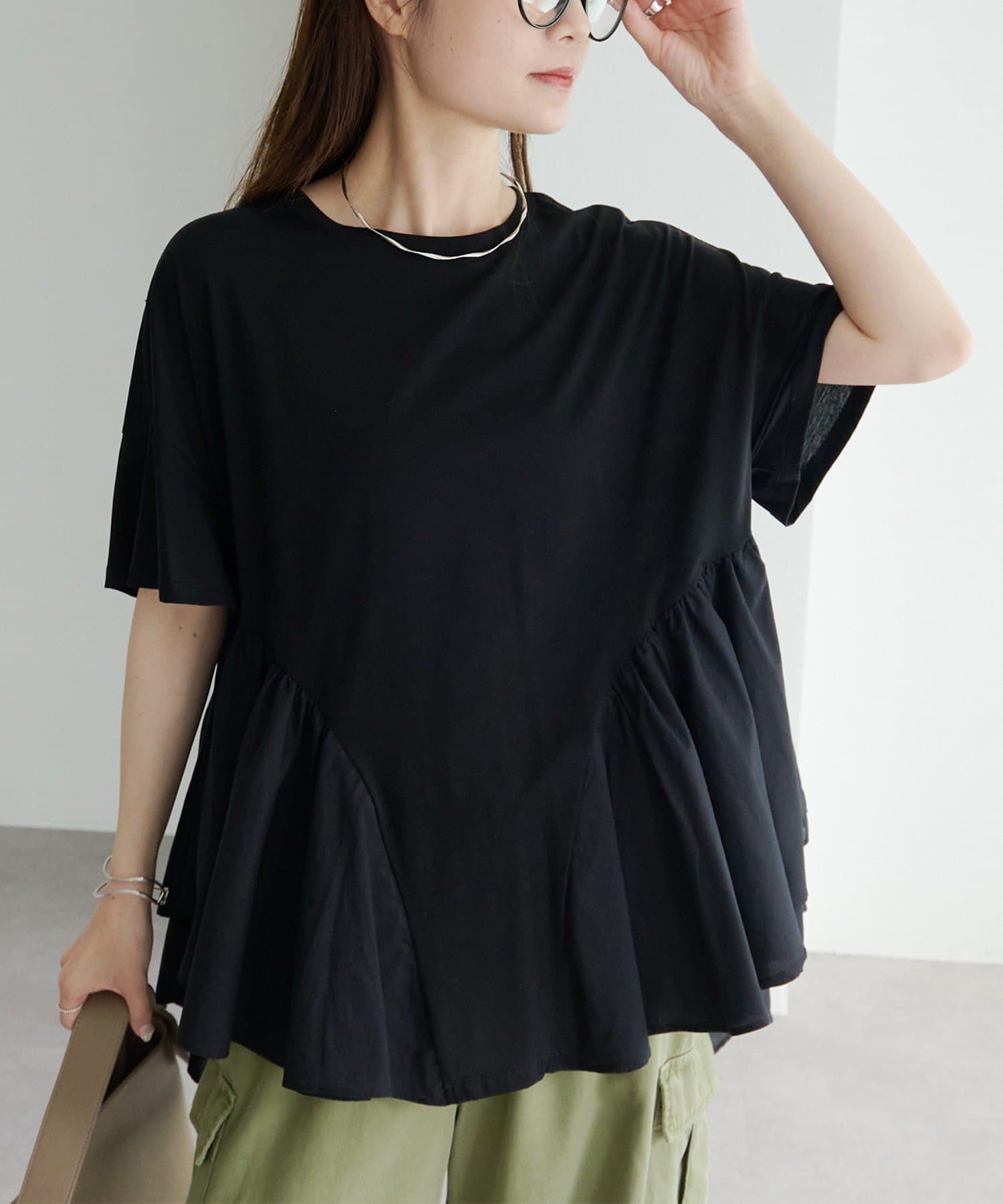 PUAL CE CIN(ピュアルセシン) 異素材切り替えTシャツ