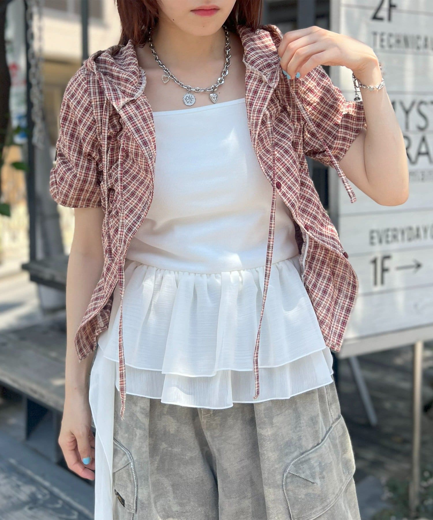 w closet(ダブルクローゼット) 【25AW】フーディーチェックシャツ