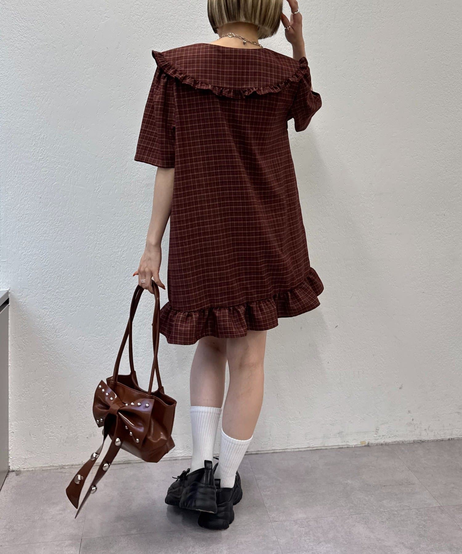 w closet(ダブルクローゼット) 【25AW】レースフリルチェックシャツ