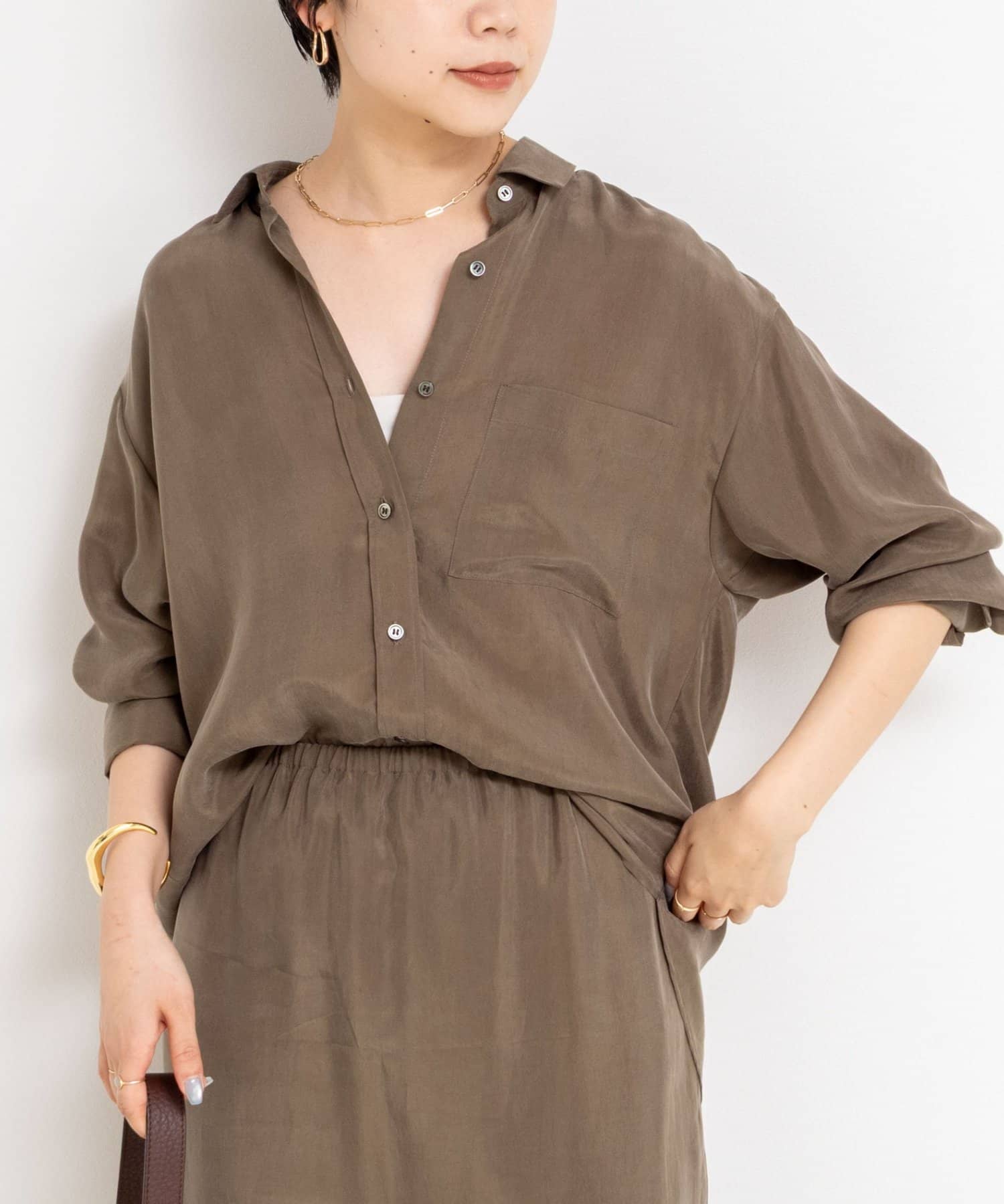 NOLLEY'S(ノーリーズ) 《セットアップ対応》ウォッシャブルシルキーキュプラドレープシャツ