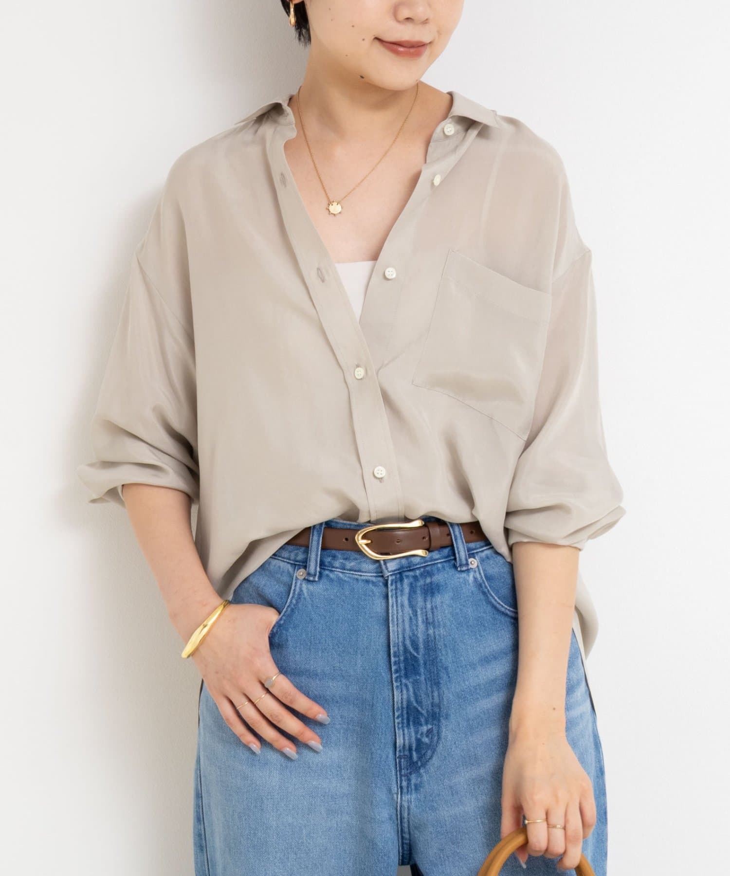 NOLLEY'S(ノーリーズ) 《セットアップ対応》ウォッシャブルシルキーキュプラドレープシャツ