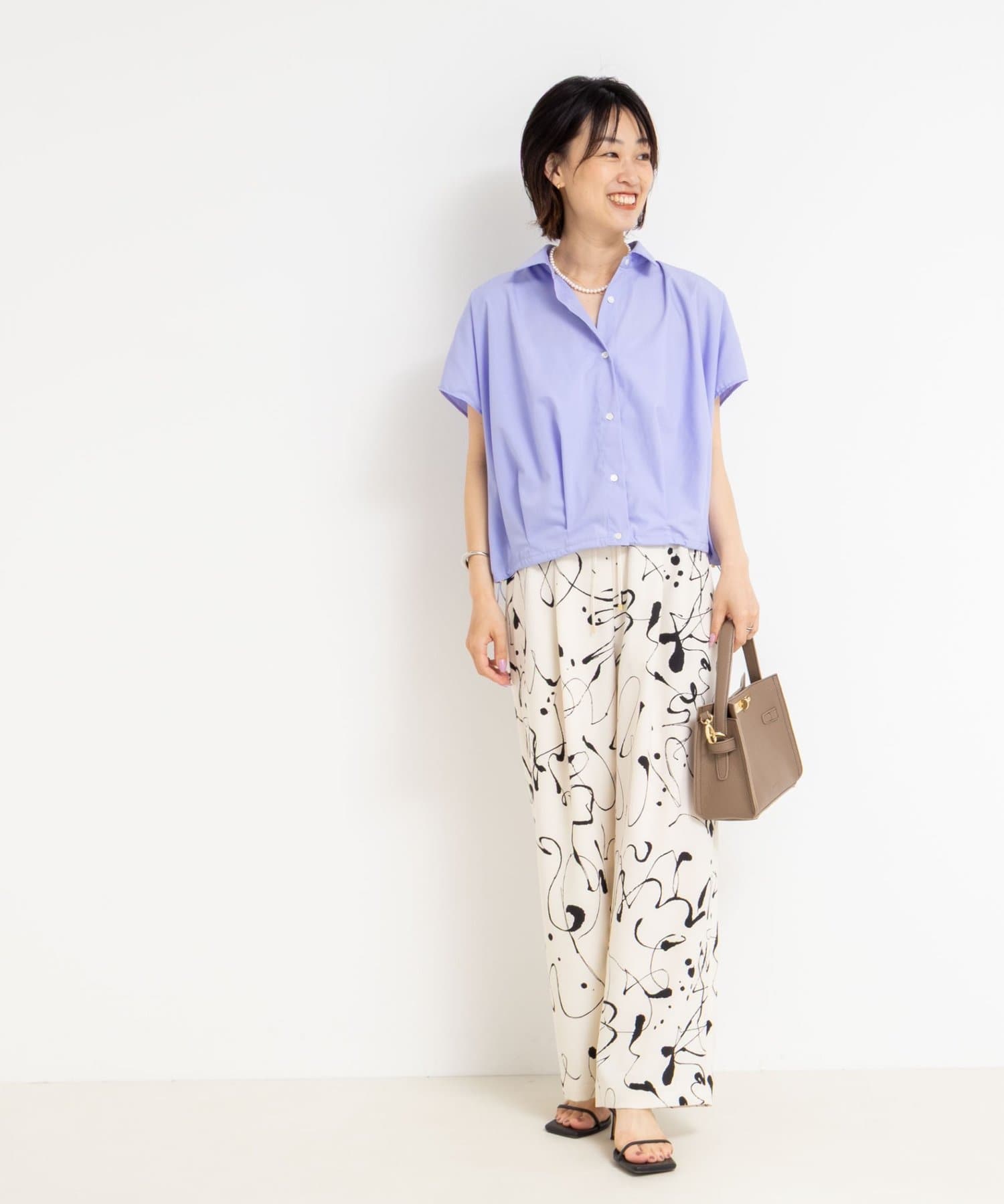【新品タグ付】ノーリーズ　タックワイドパンツ ウォッシャブルプリントタックワイドパンツ | NOLLEY'S