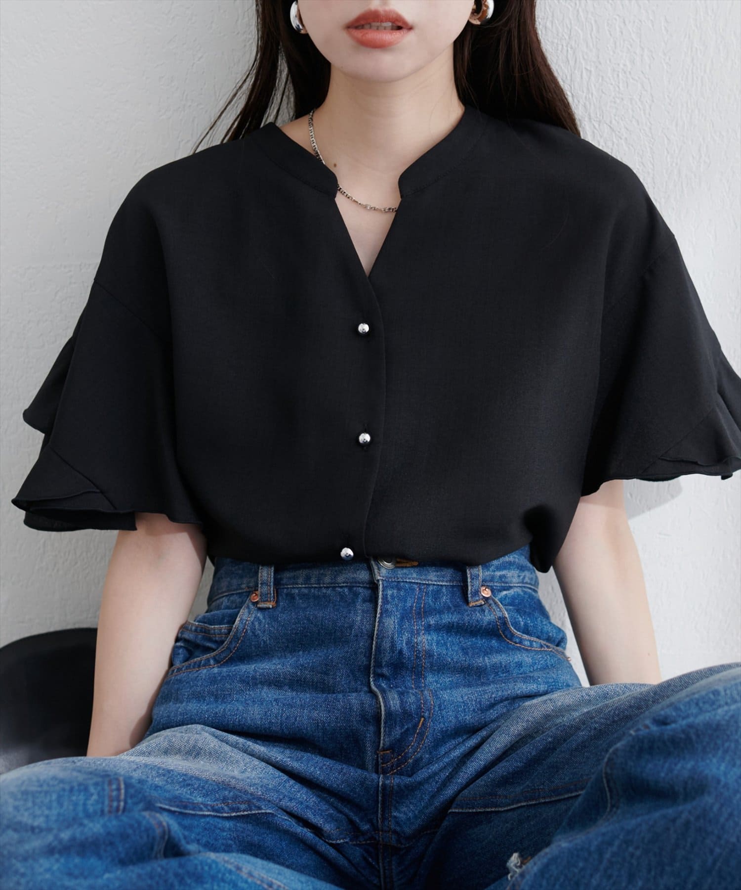 natural couture(ナチュラルクチュール) 【sherbet line】WEB限定 / UV・接触冷感ラップ半袖ブラウス