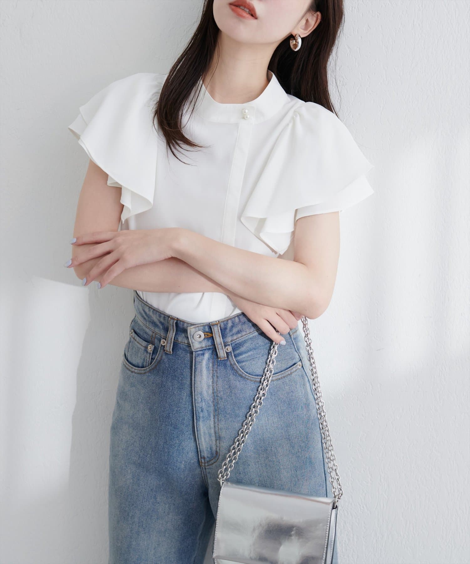 CHANEL フリル付きブラウス 40 ホワイト B:MING by BEAMS（ビーミング by ビームス）フリルスリーブ