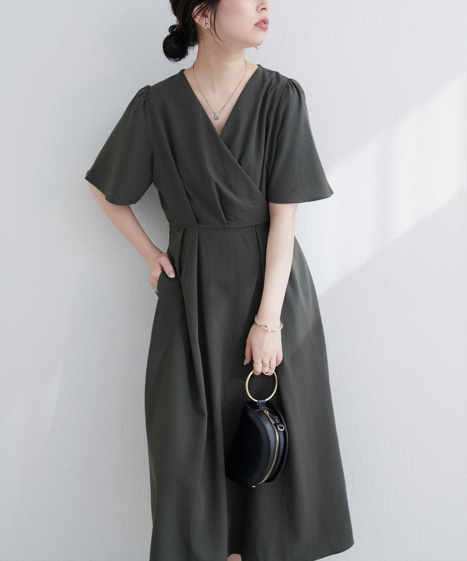 natural couture(ナチュラルクチュール) 【WEB限定】フレア袖カシュクールワンピース