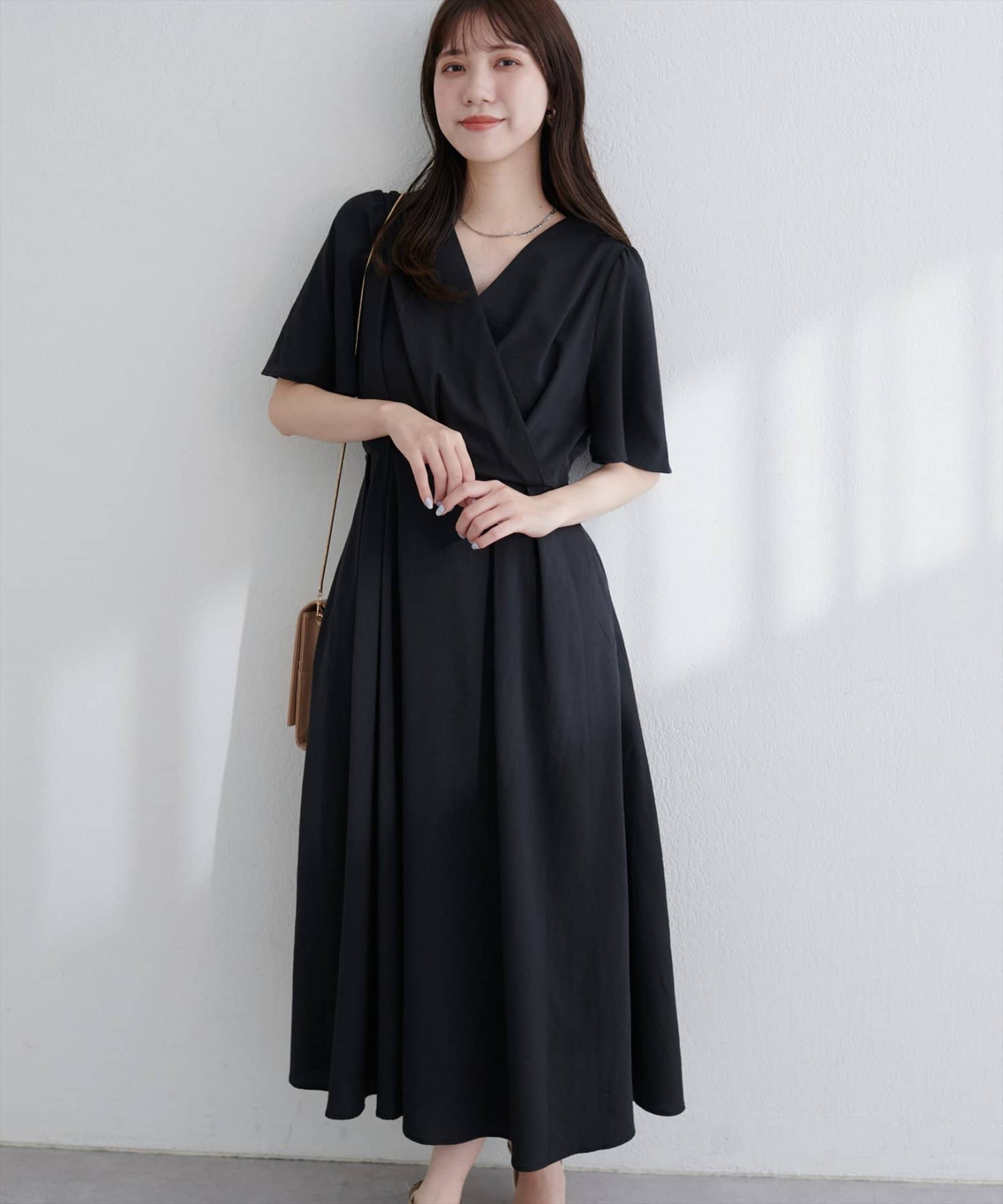 natural couture(ナチュラルクチュール) 【WEB限定】フレア袖カシュクールワンピース