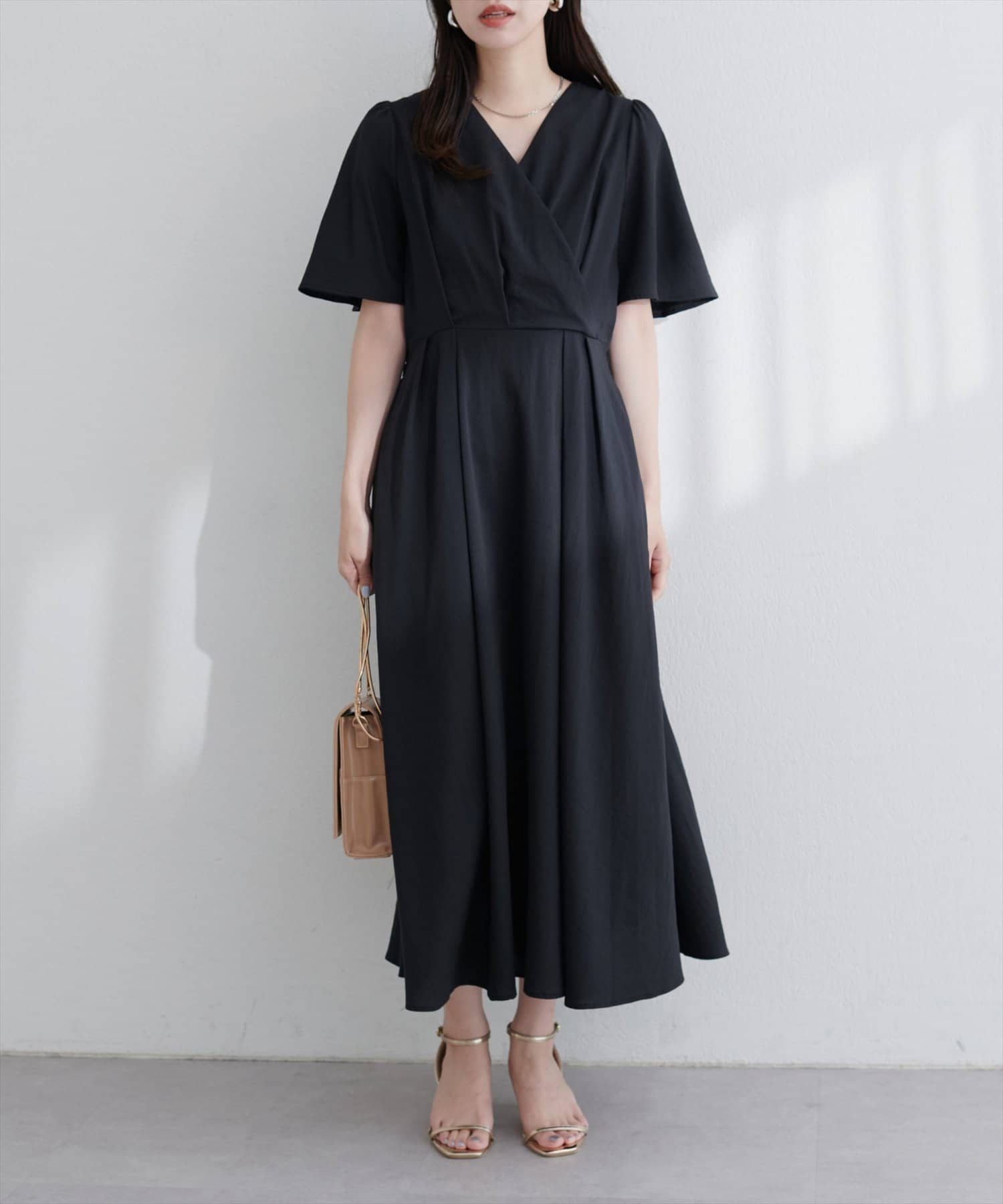 natural couture(ナチュラルクチュール) 【WEB限定】フレア袖カシュクールワンピース