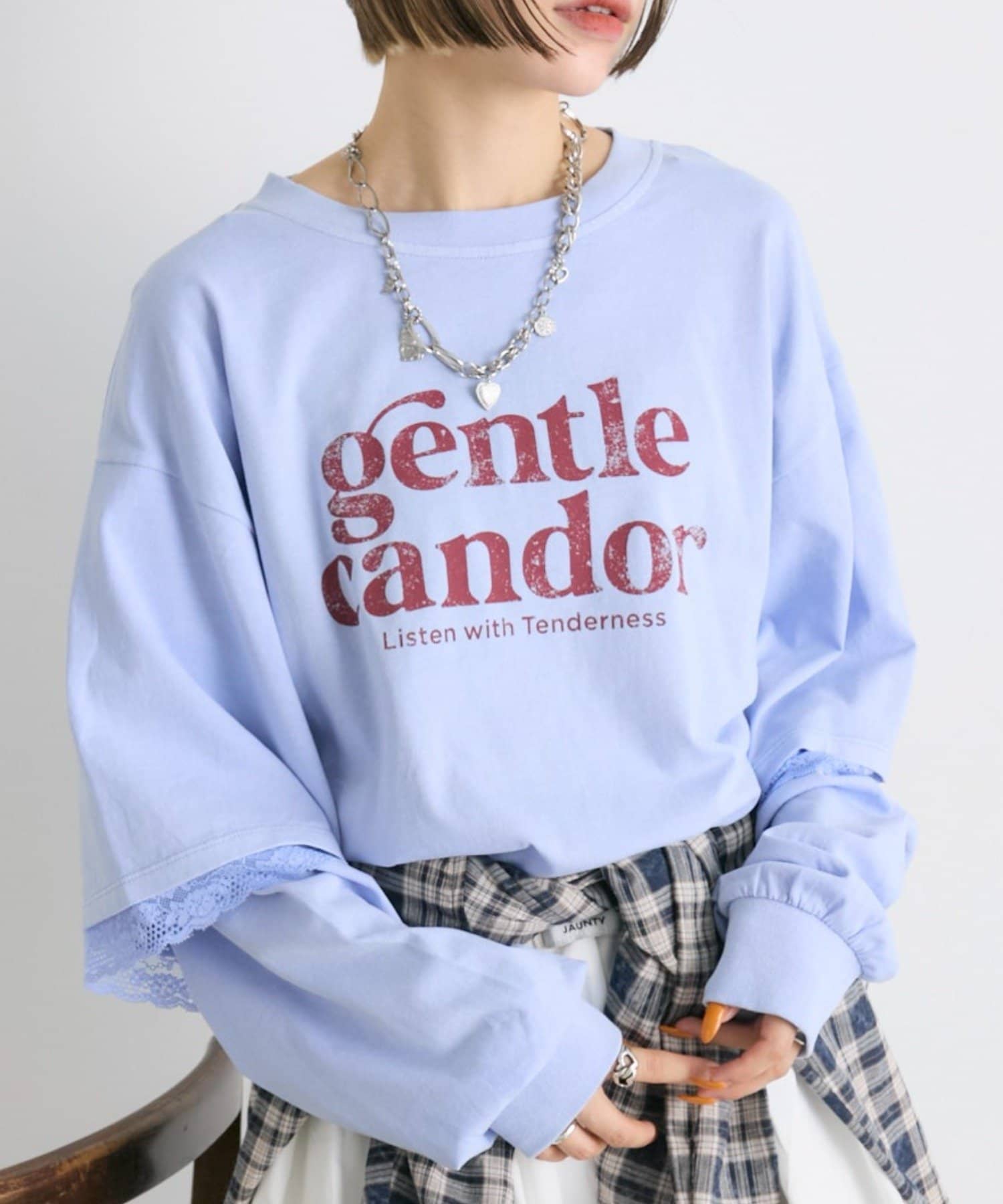 w closet(ダブルクローゼット) 【25AW】袖レースレイヤードロンＴ