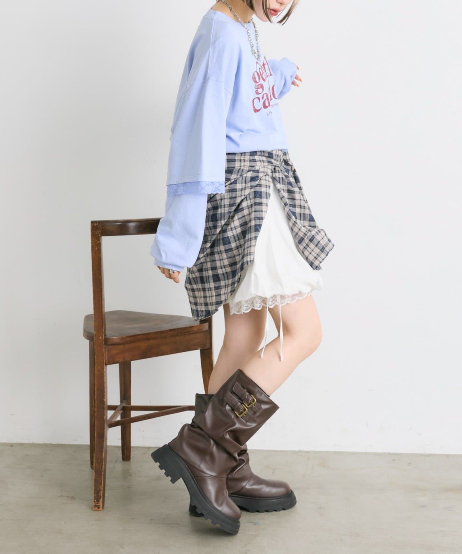 w closet(ダブルクローゼット) 【25AW】袖レースレイヤードロンＴ