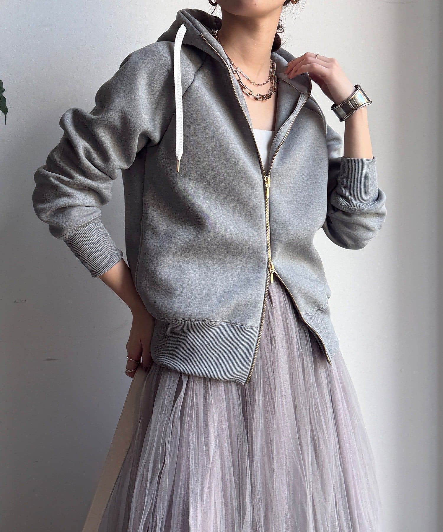 DOUDOU(ドゥドゥ) プラムダンボールジップフーディー