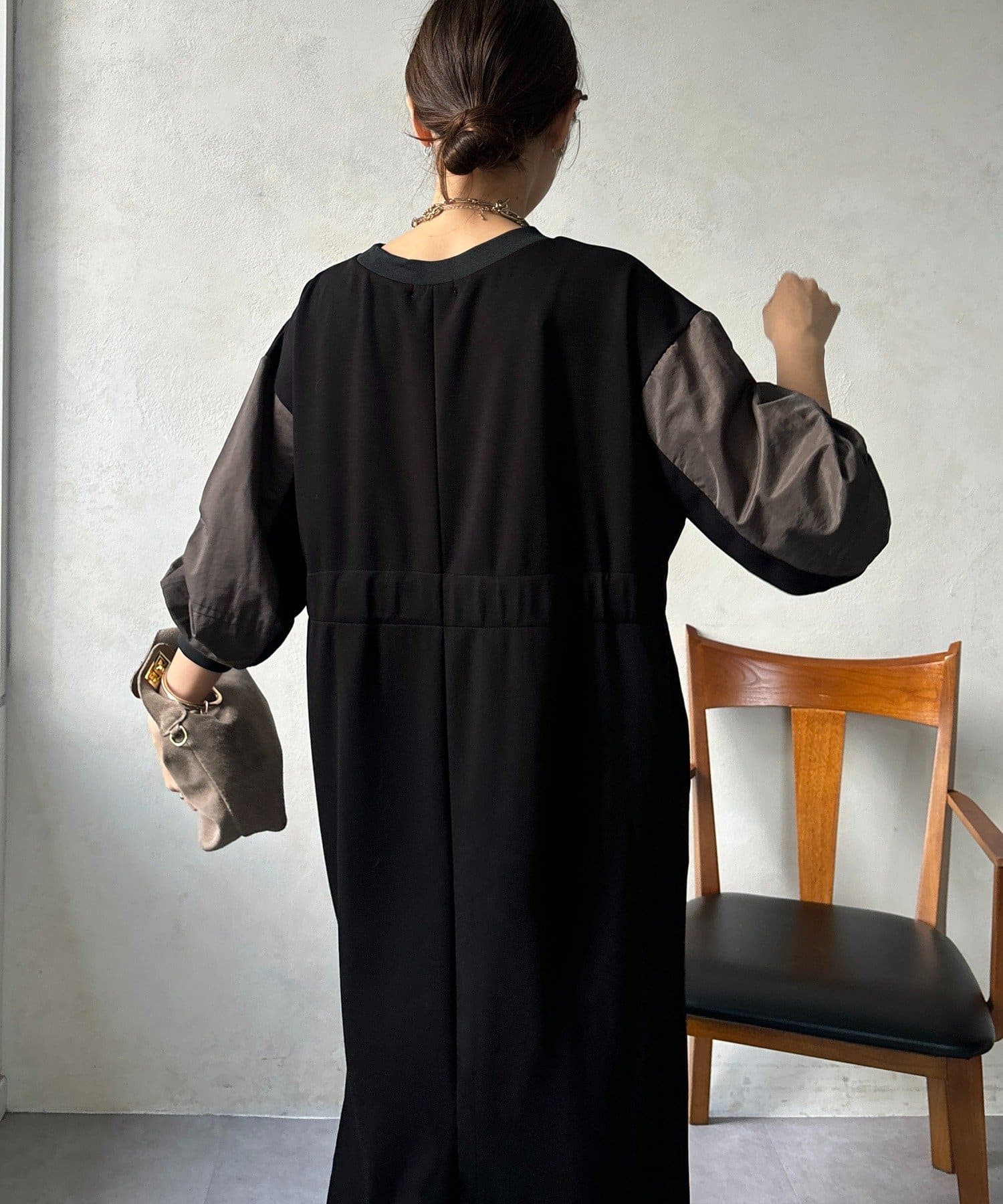 DOUDOU(ドゥドゥ) 【WEB限定】ウエストベルト異素材切替ワンピース