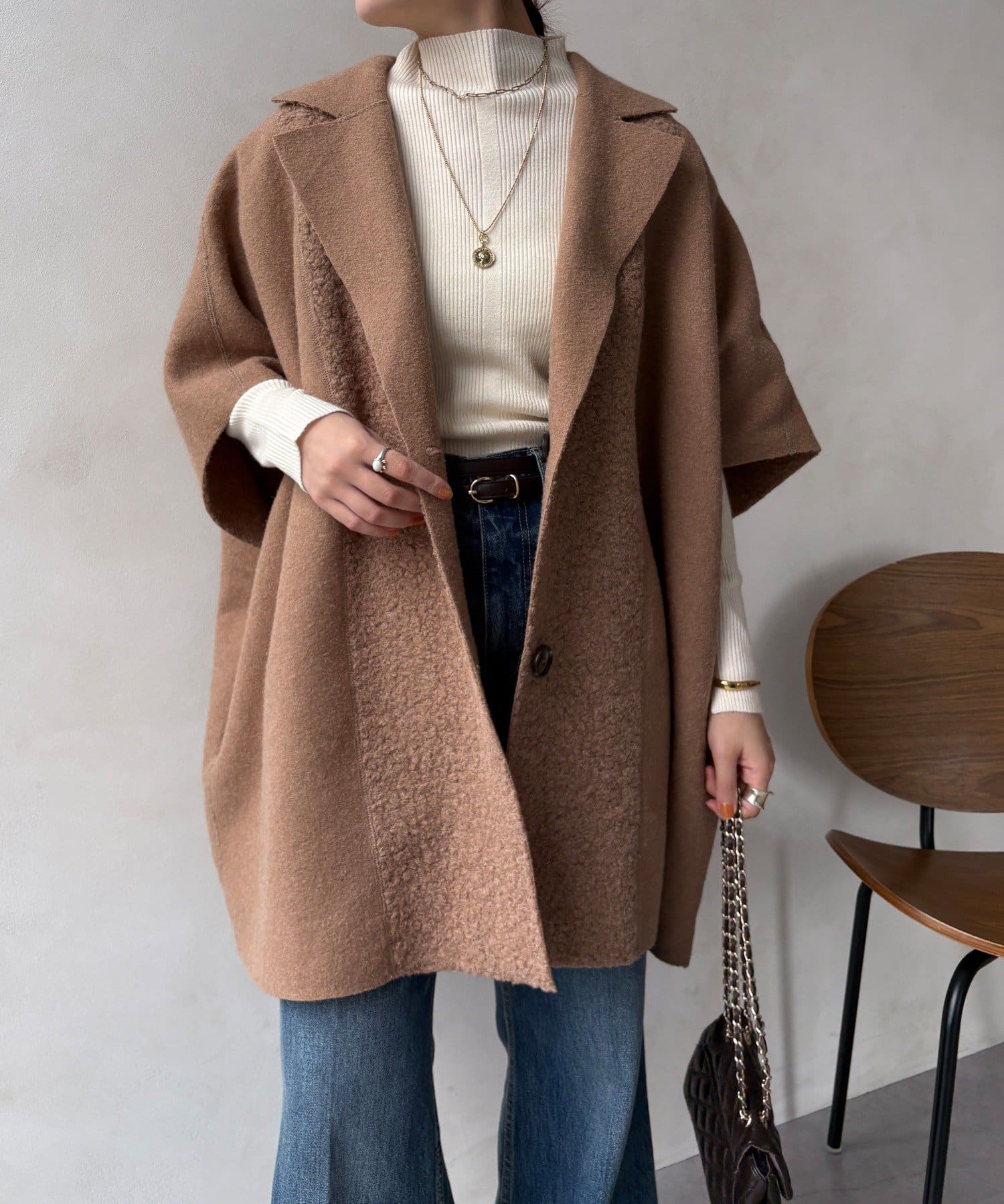 DOUDOU(ドゥドゥ) 【WEB限定】リバーシブルボアスライバーポンチョコート