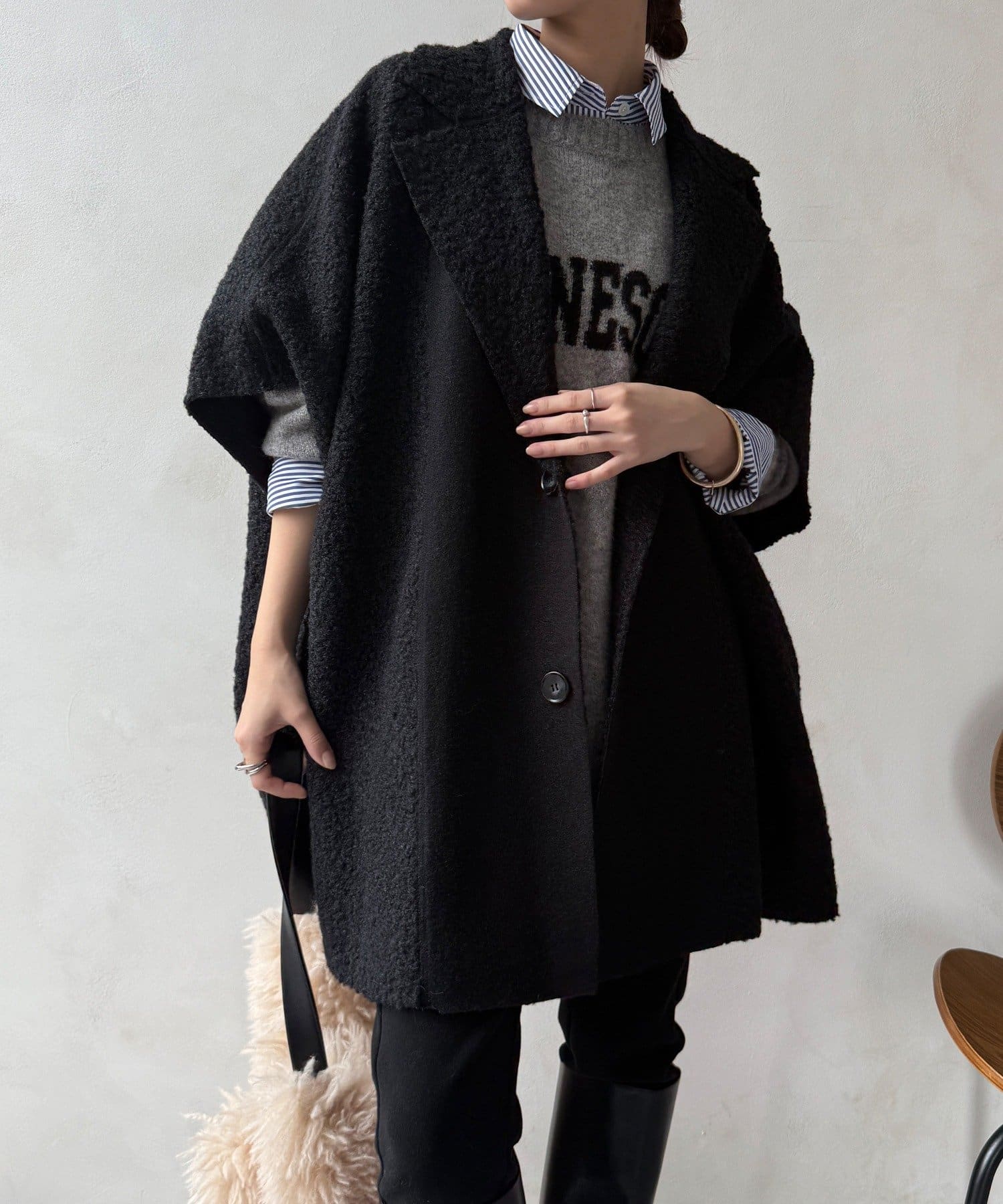 DOUDOU(ドゥドゥ) 【WEB限定】リバーシブルボアスライバーポンチョコート