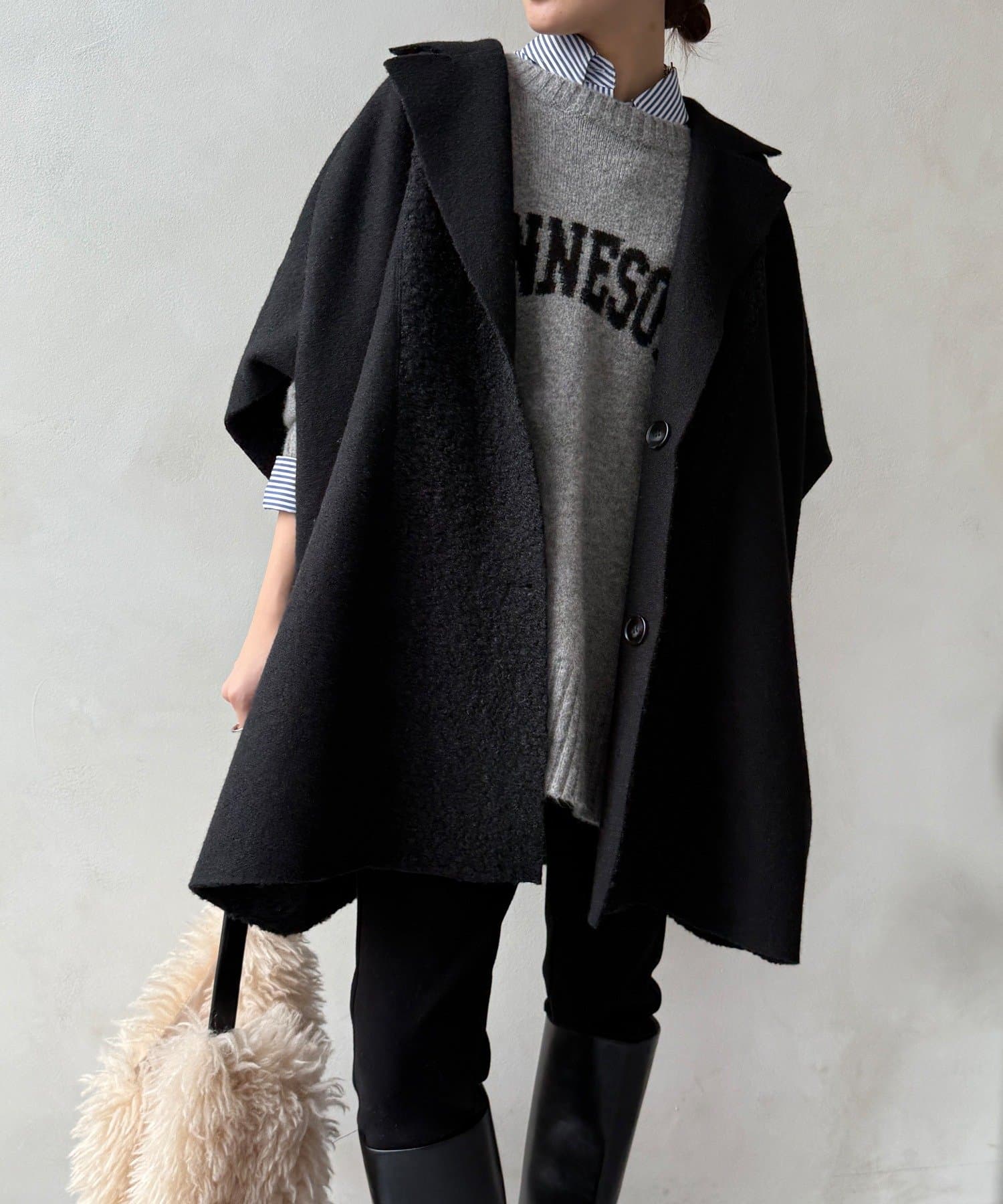 DOUDOU(ドゥドゥ) 【WEB限定】リバーシブルボアスライバーポンチョコート