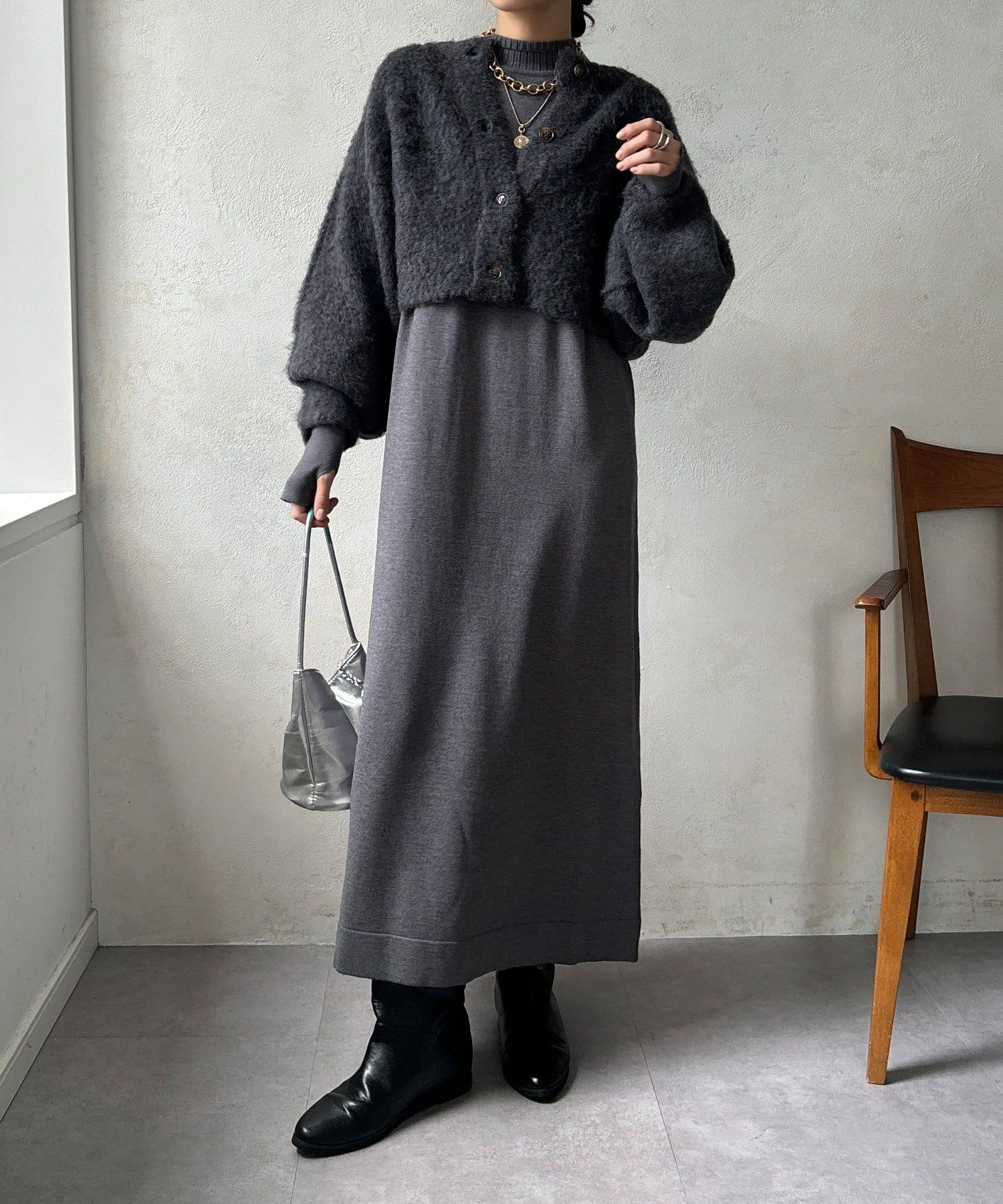 DOUDOU(ドゥドゥ) 【WEB限定】ニットカーデ+ニットワンピースセット