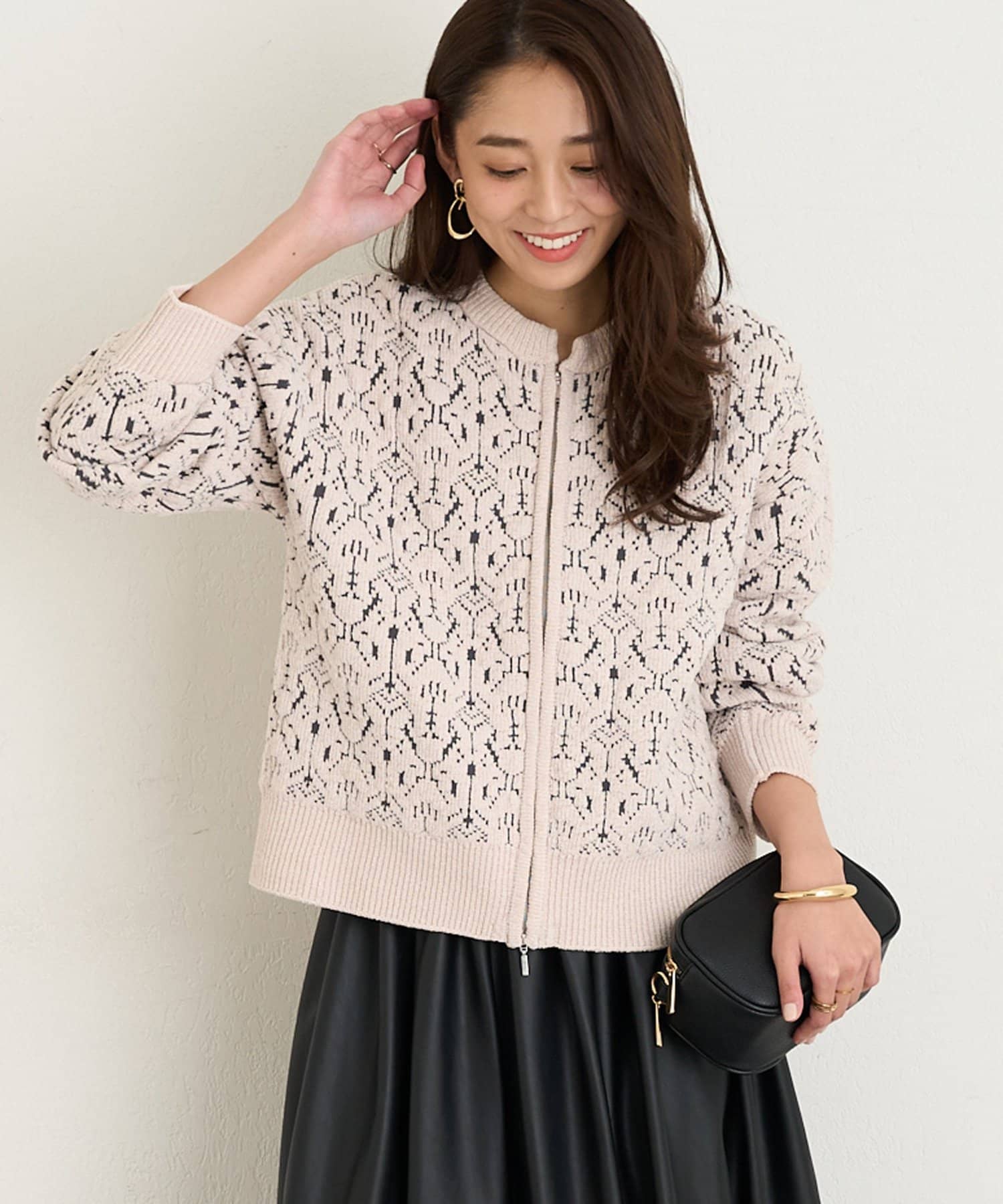 un dix cors(アンディコール) 《羽織るだけでこなれ感》モールジャガードZipカーディガン