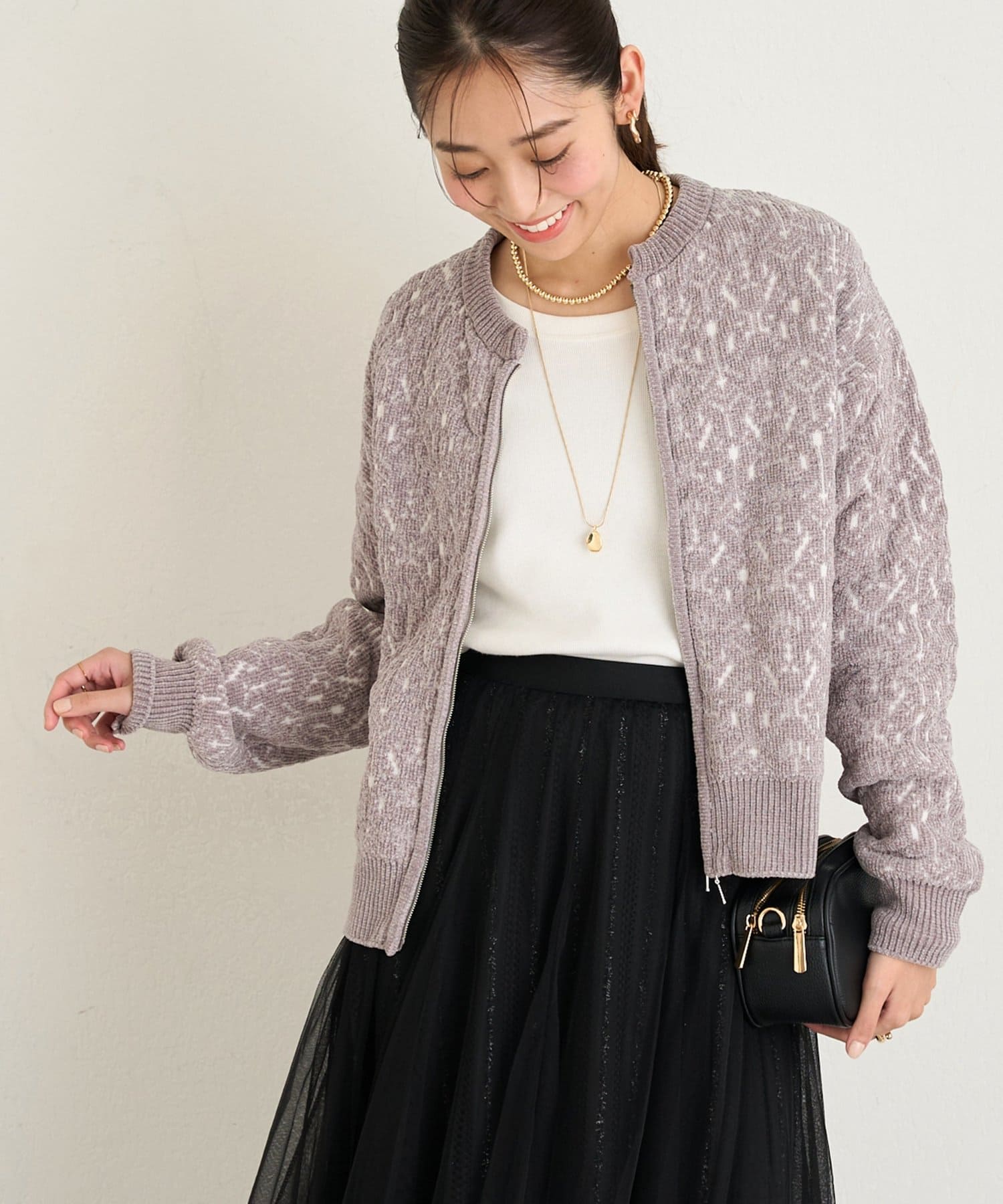 un dix cors(アンディコール) 《羽織るだけでこなれ感》モールジャガードZipカーディガン