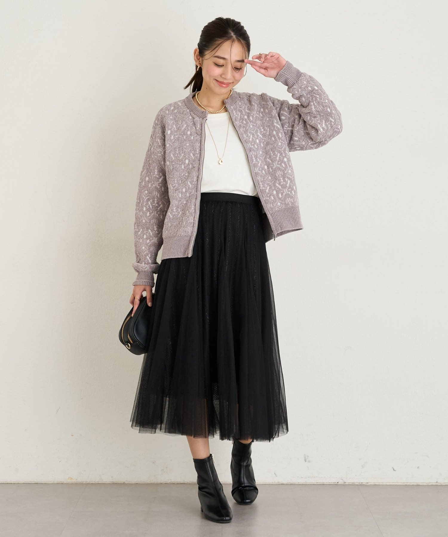 un dix cors(アンディコール) 《羽織るだけでこなれ感》モールジャガードZipカーディガン