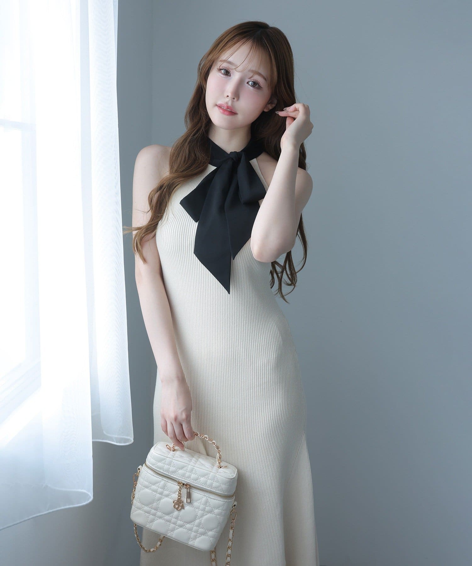 one after another NICE CLAUP(ワンアフターアナザー ナイスクラップ) 【Mode Ribbon Collection】ボウタイアメスリニットワンピ