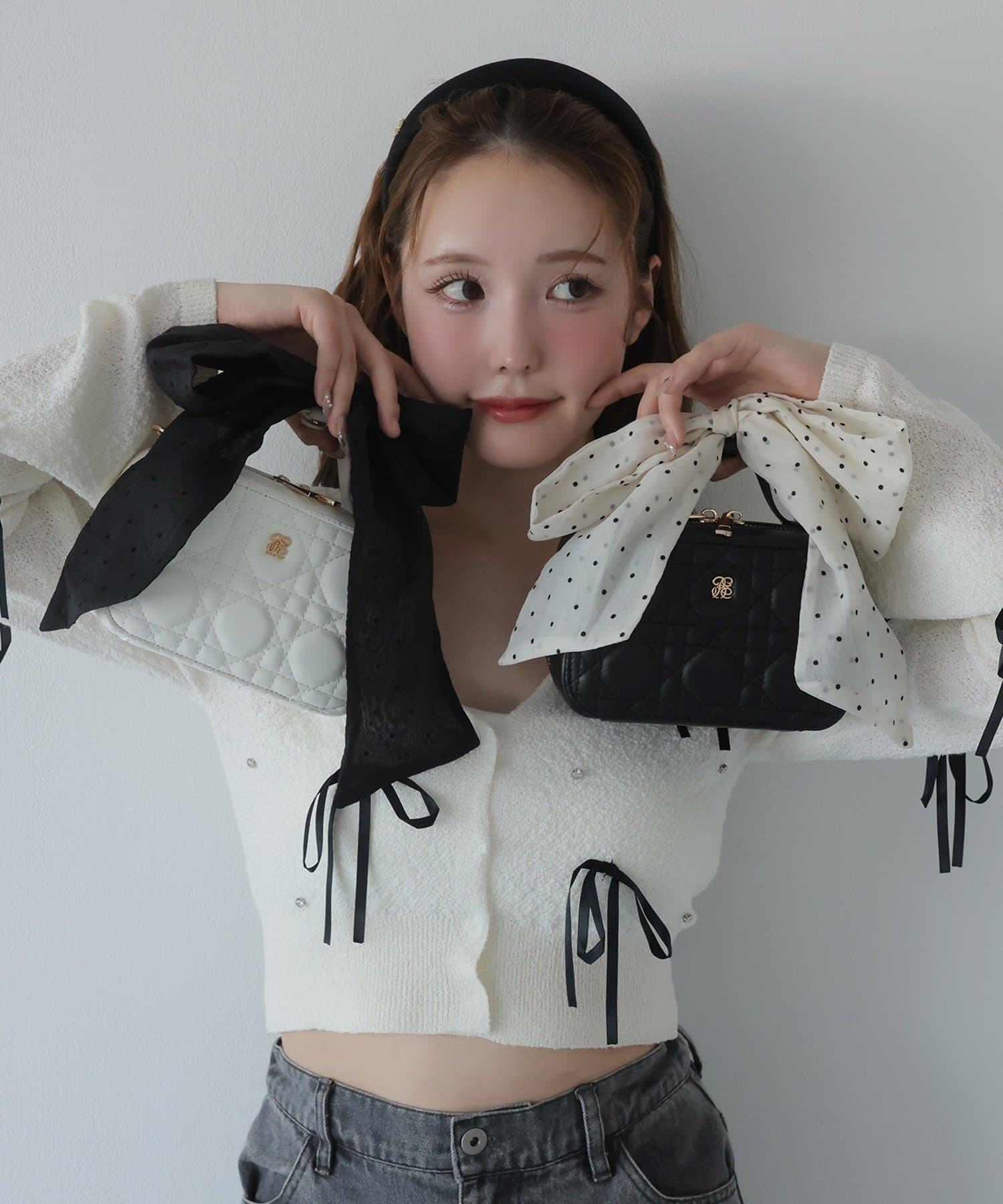 NICE CLAUP リボンつきミニスクエアバック Mode Ribbon Collection】リボンつきミニスクエアバッグ | one