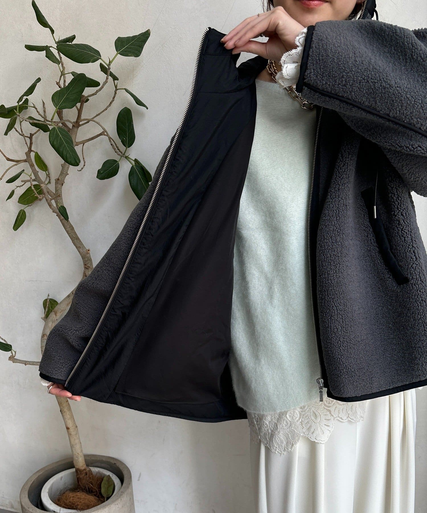 DOUDOU(ドゥドゥ) ボア配色フーディーコート