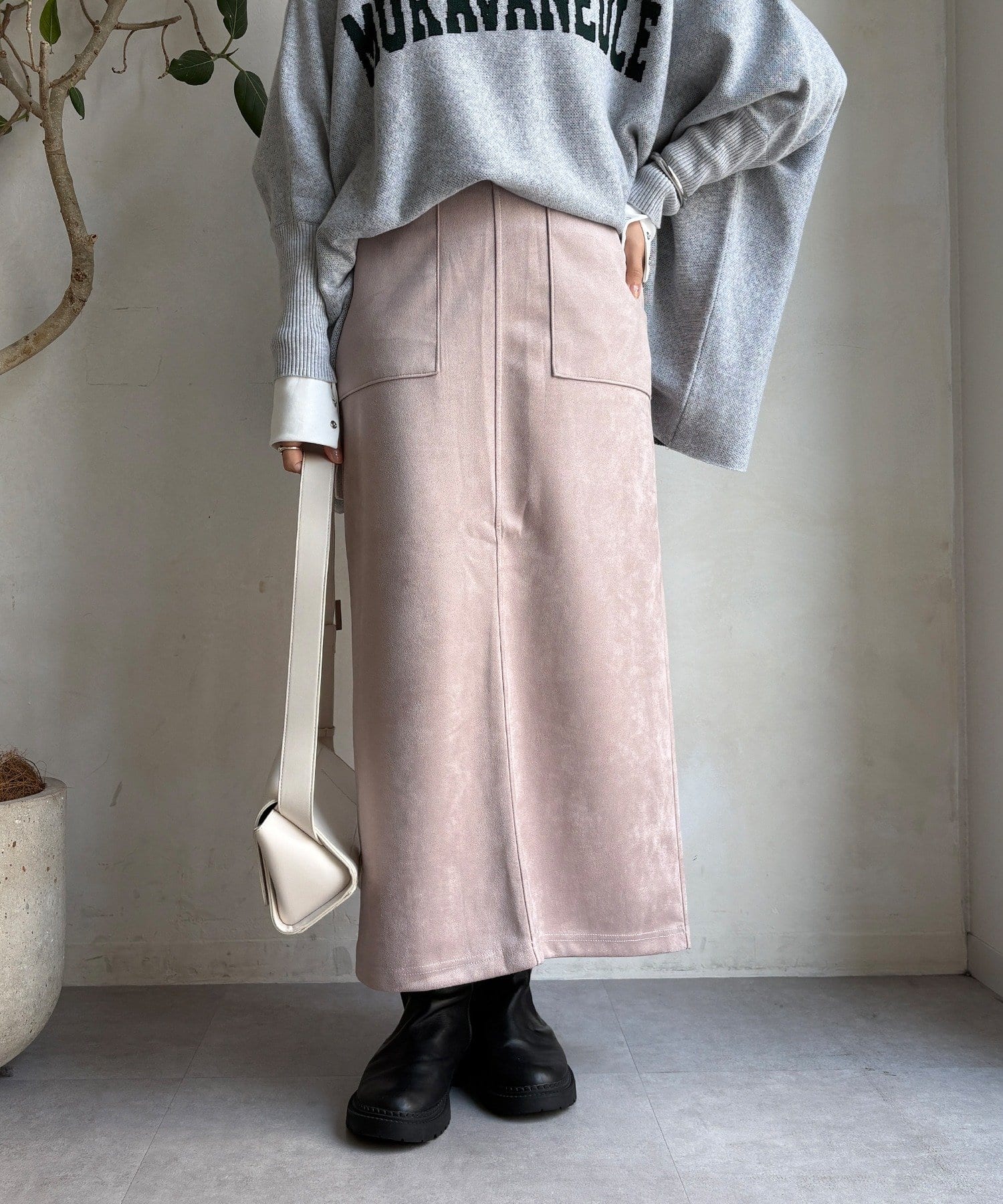 DOUDOU(ドゥドゥ) 【WEB限定】マシュマロスエードタイトスカート