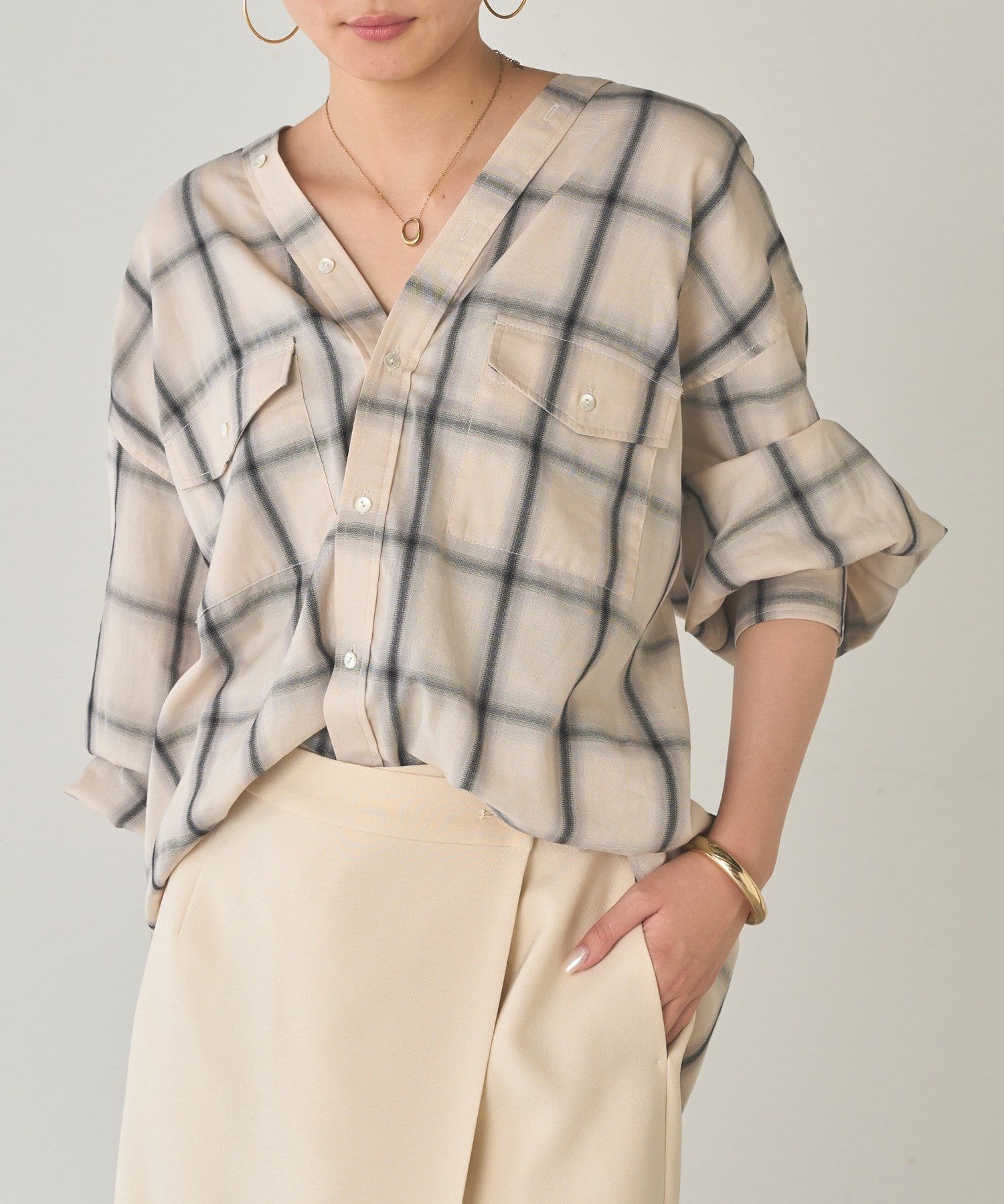 LOUNGEDRESS(ラウンジドレス) オンブレチェックシャツ