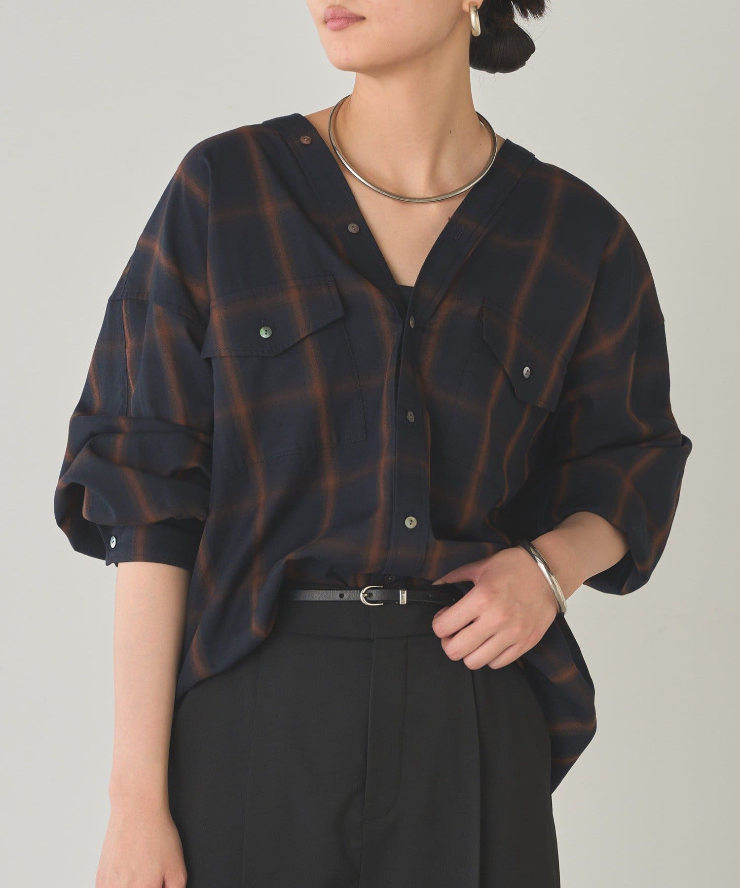 LOUNGEDRESS(ラウンジドレス) オンブレチェックシャツ