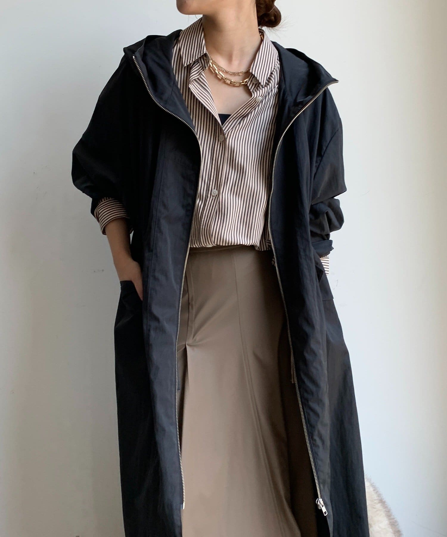 DOUDOU(ドゥドゥ) フィブリルタッチフーディージップロングコート