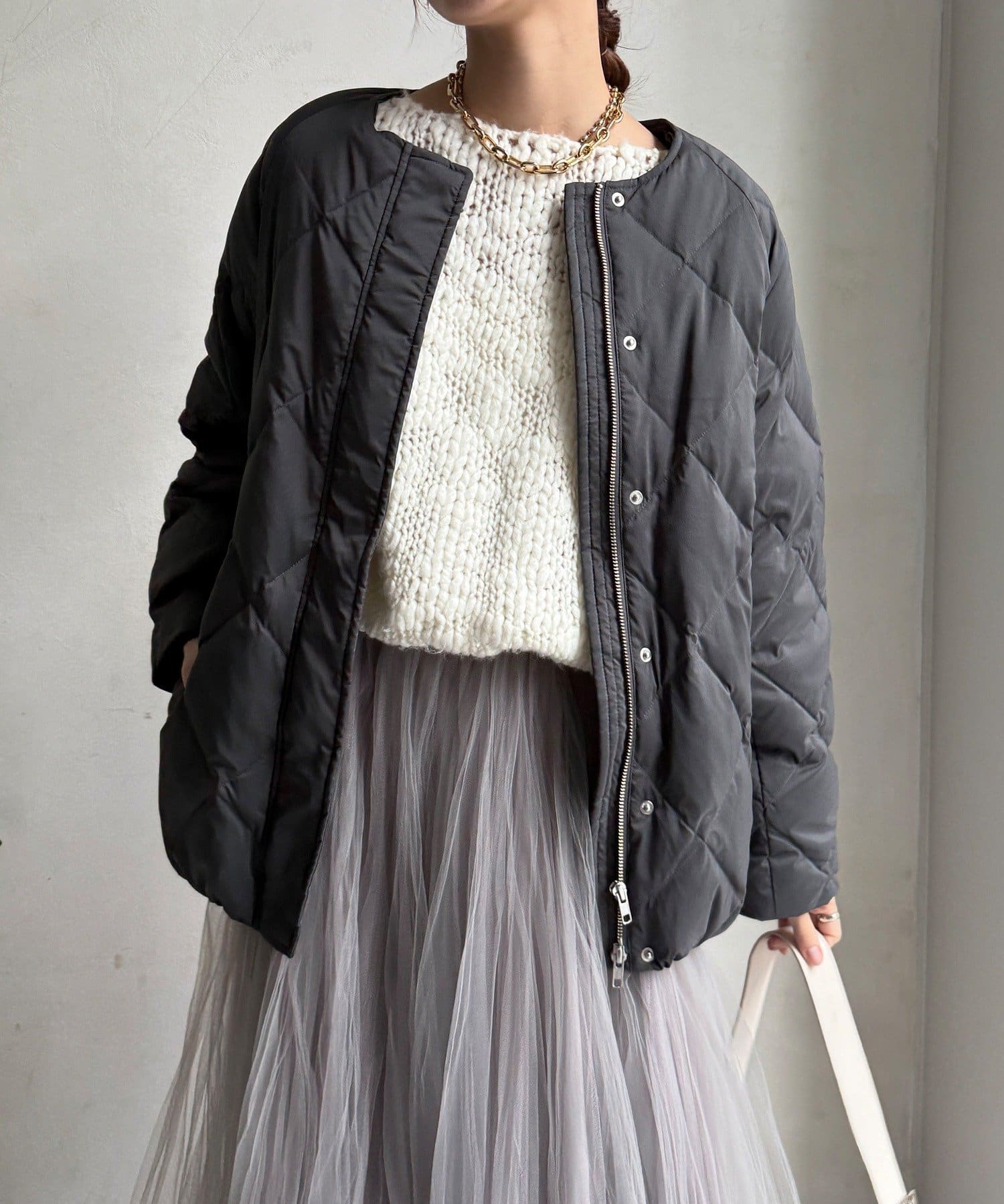 DOUDOU(ドゥドゥ) ストレッチタフタ袖リブショートダウン